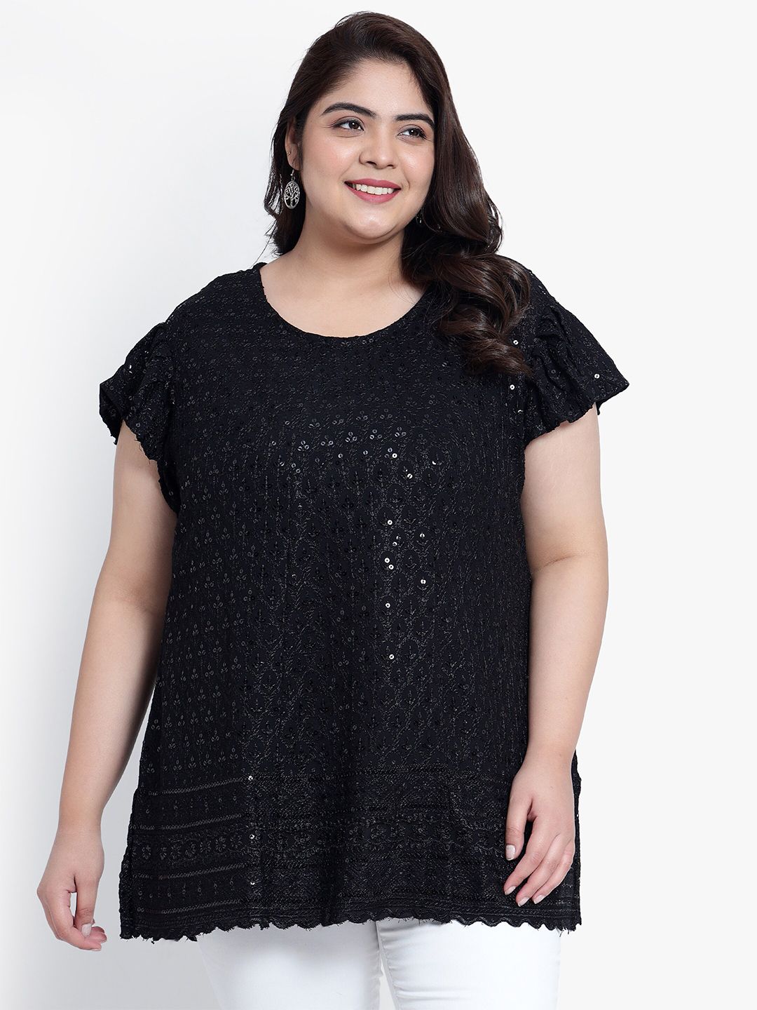 Black Embroidered Sequin Plus Size Tunic — view 1