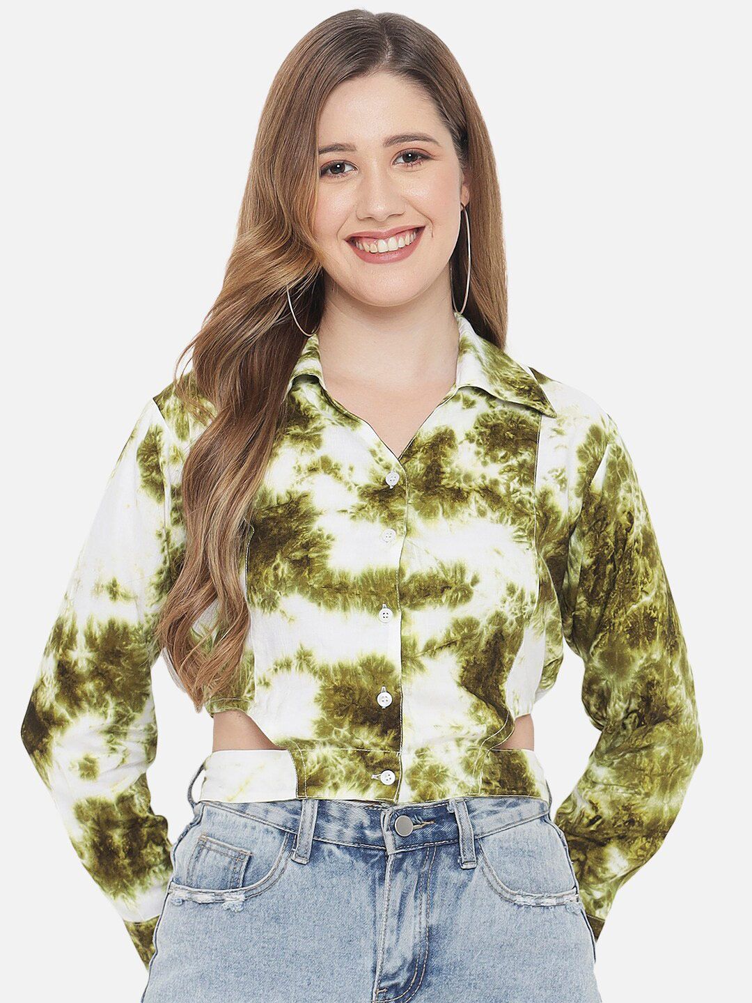 Green Tie Dye Crop Shirt — view 1