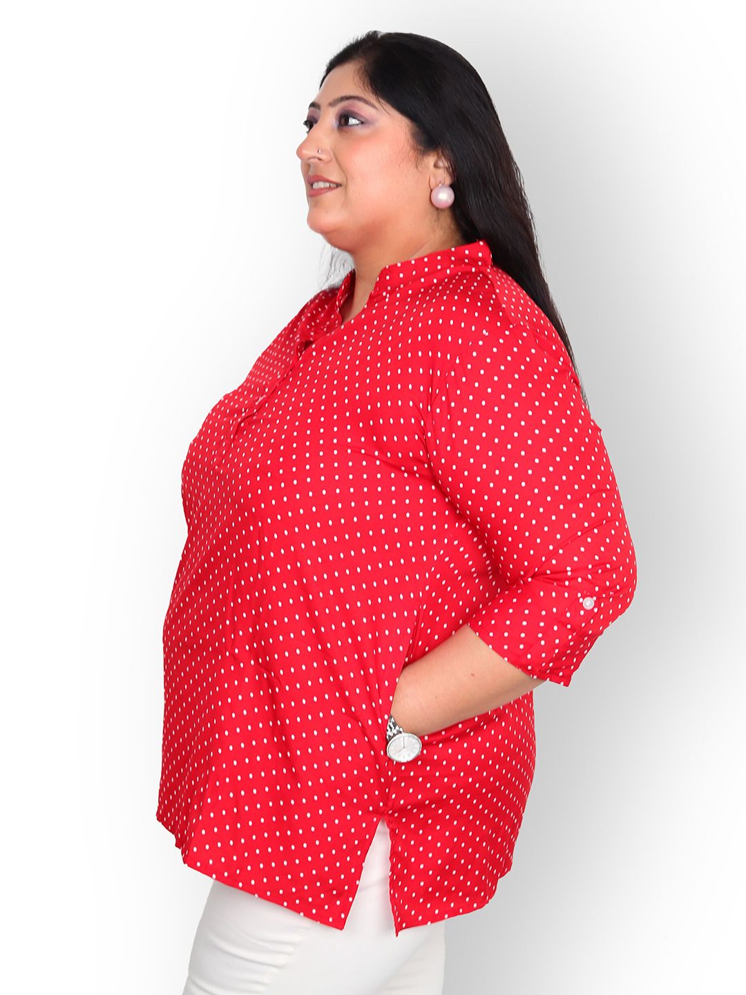 Red Polka Dot Plus Size Tunic — view 4