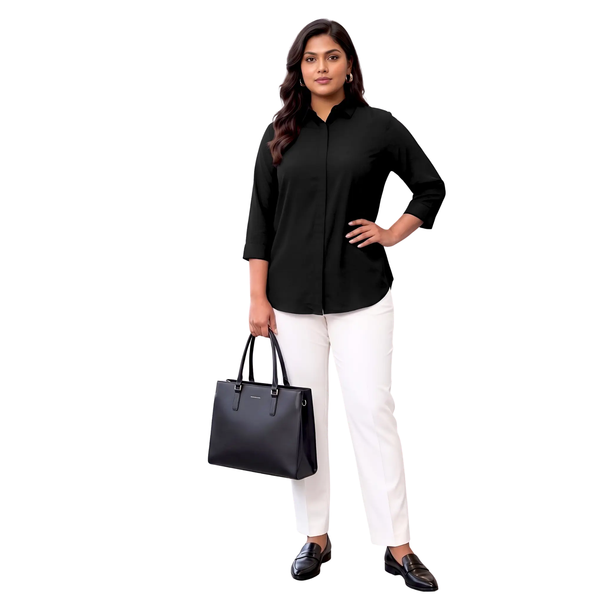 Black Rayon Concealed Plus Size Tunic