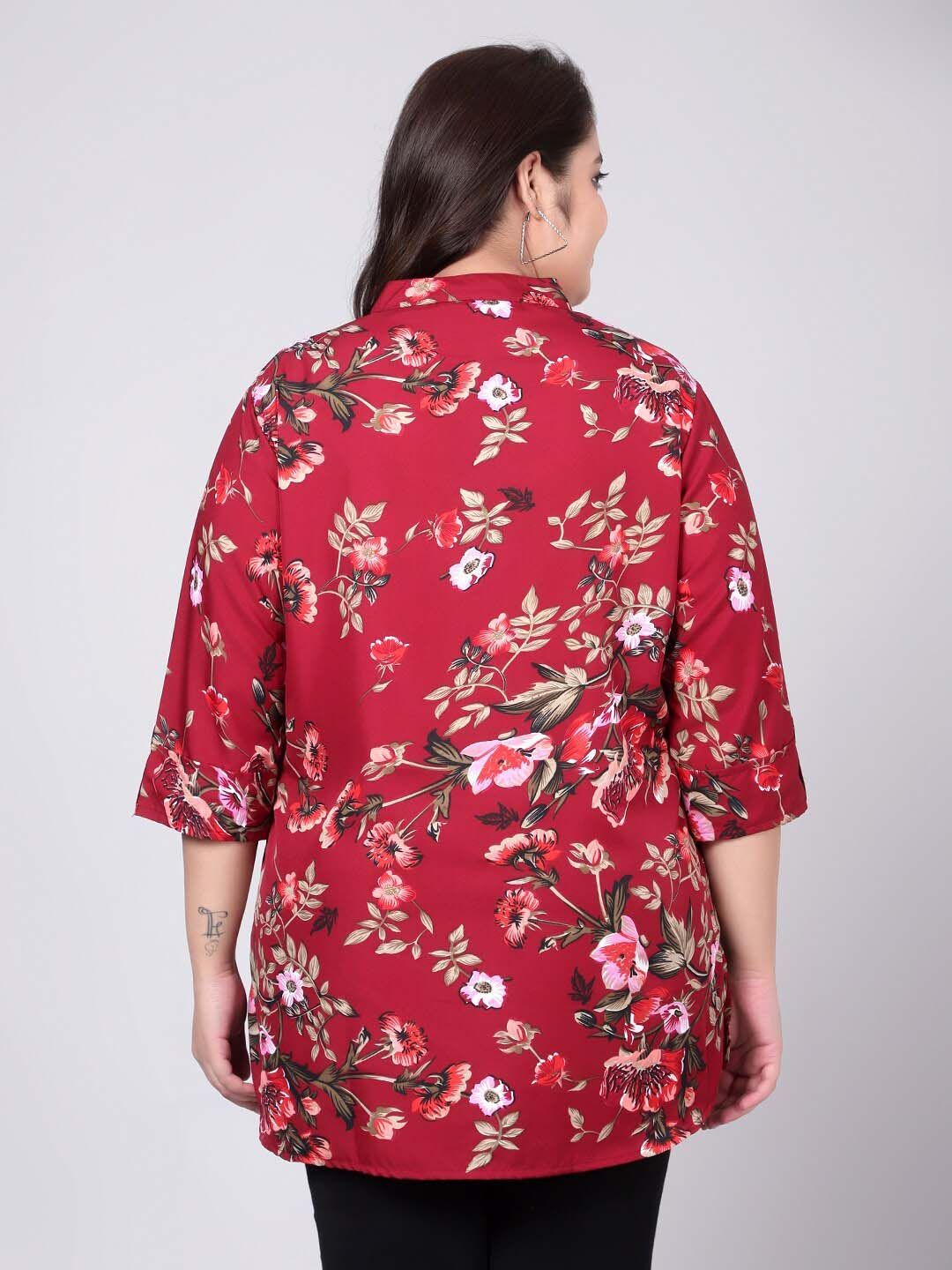 Maroon Floral Print Plus Size Tunic — view 5