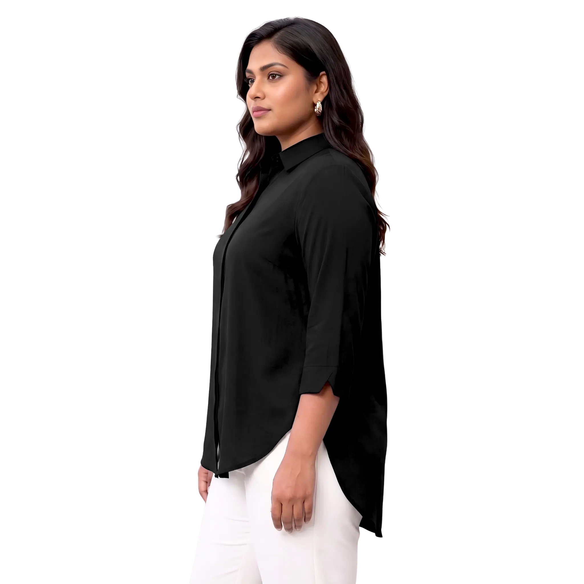 Black Rayon Concealed Plus Size Tunic