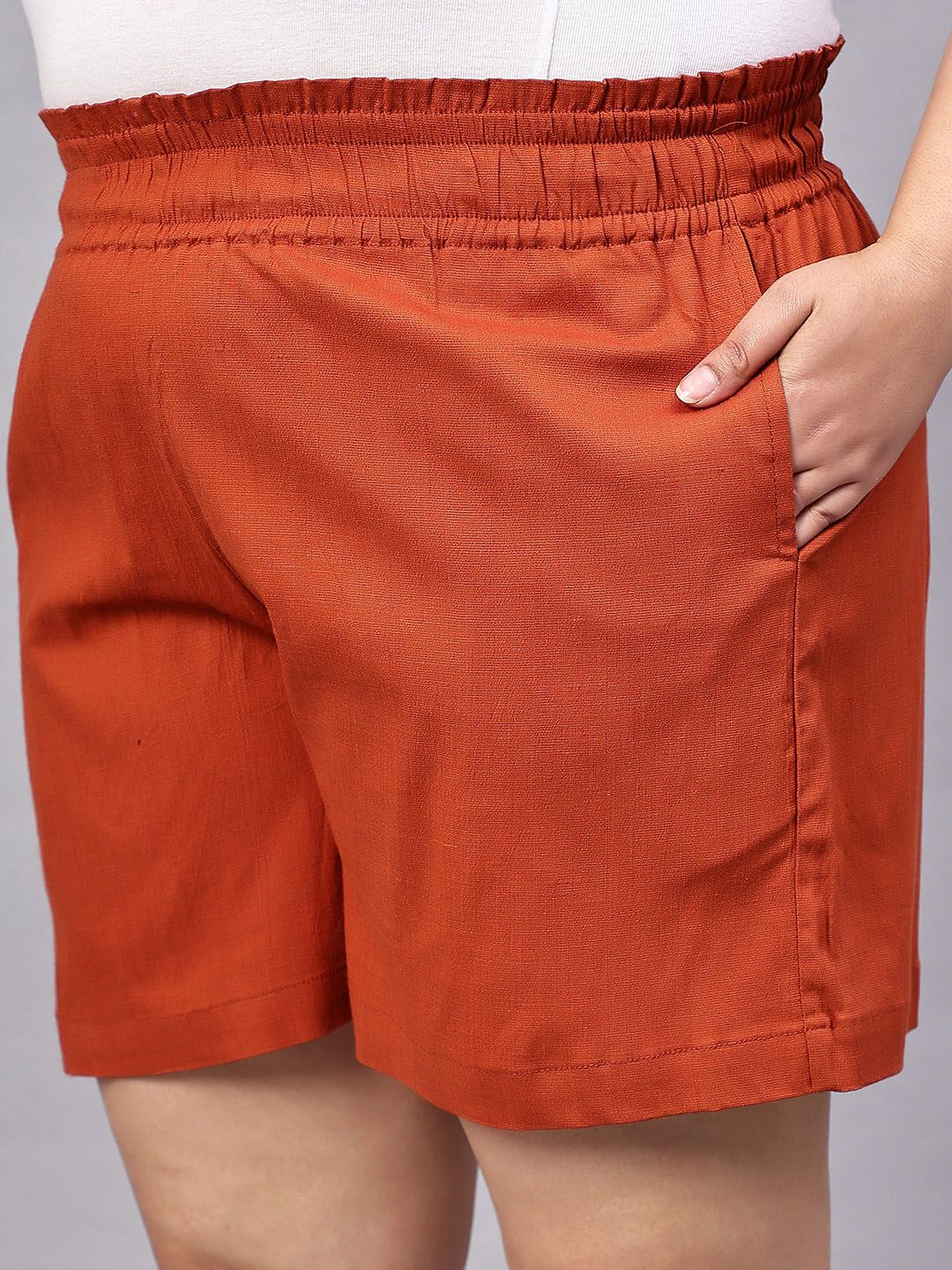 Rust Orange Cotton Plus Size Shorts — view 7