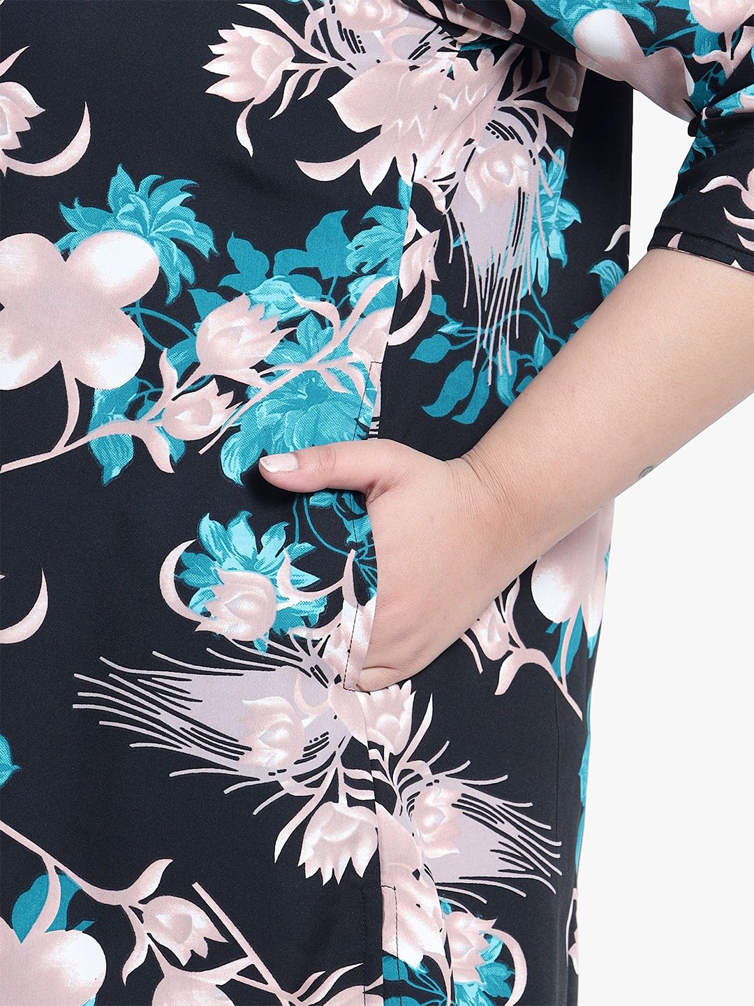 Green and Pink Floral Print Plus Size Tunic — view 7