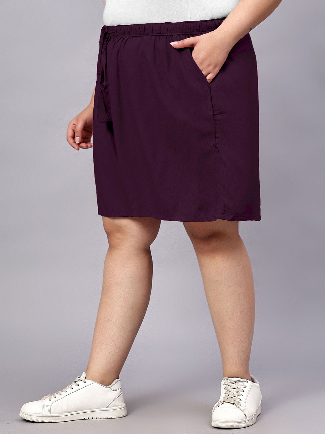 Purple Solid Plus Size Flared Shorts — view 3