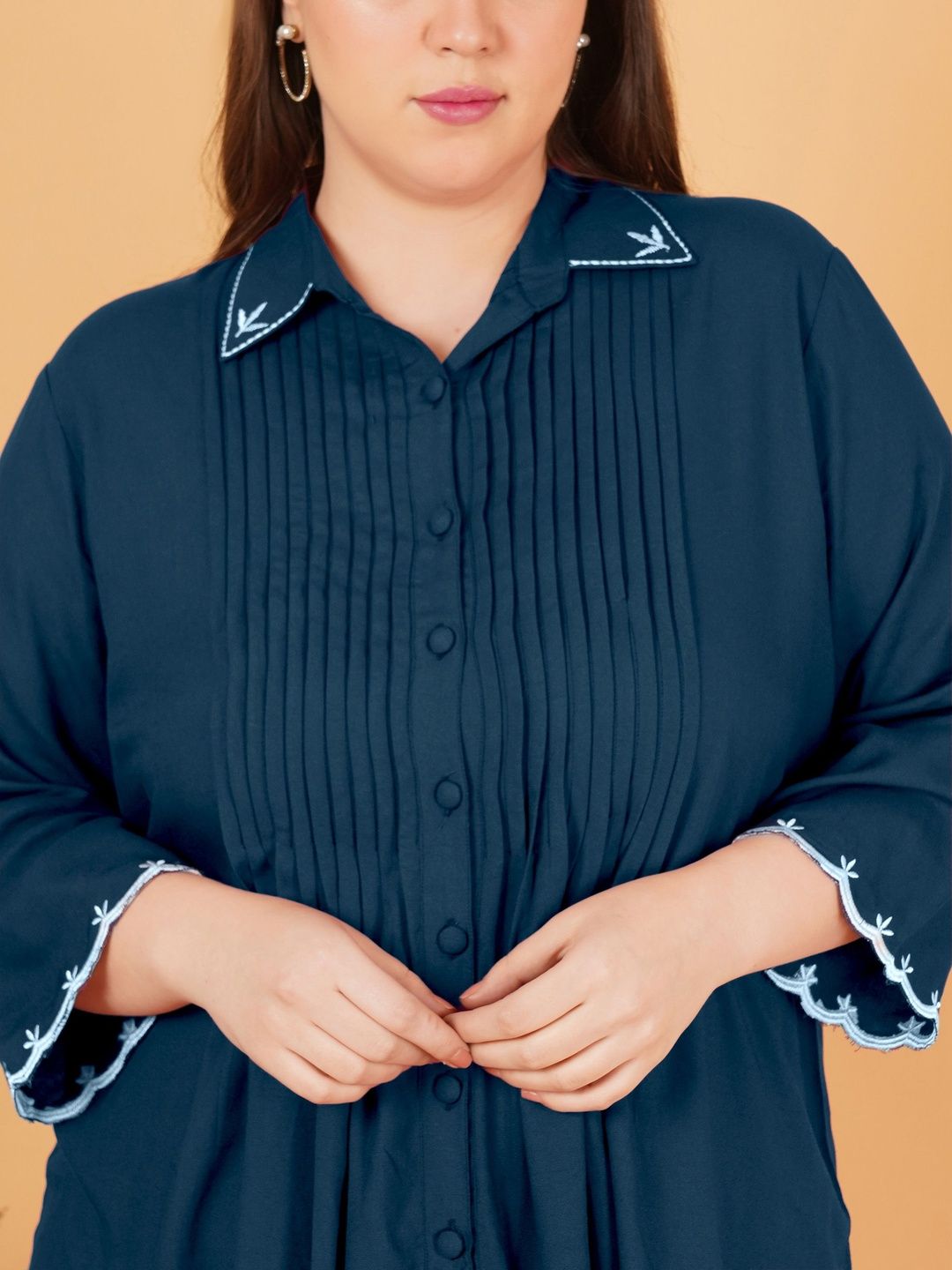 Peacock Blue Rayon Collar Embroidered Co Ord Set — view 7