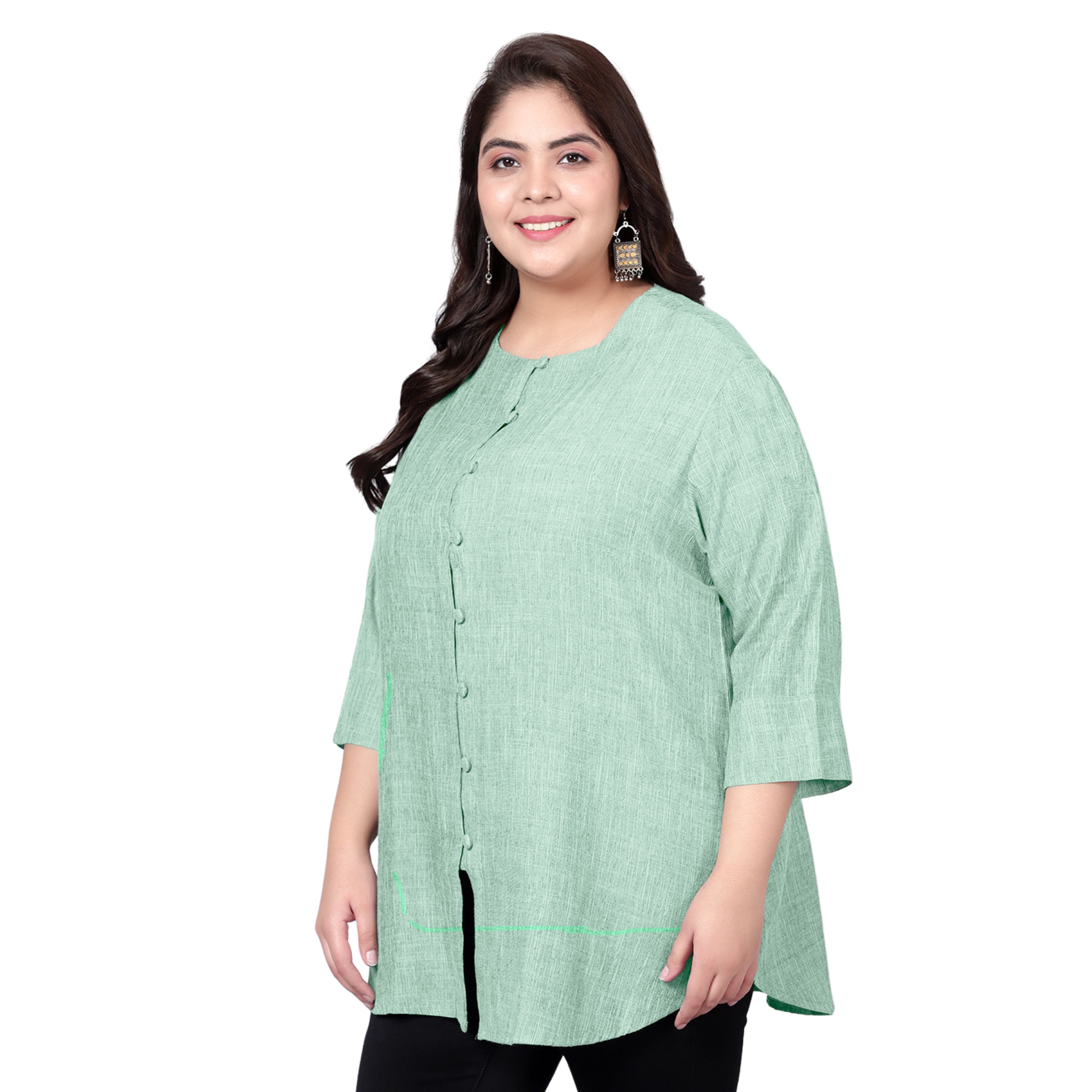 Green Cotton Linen Plus Size Tunic