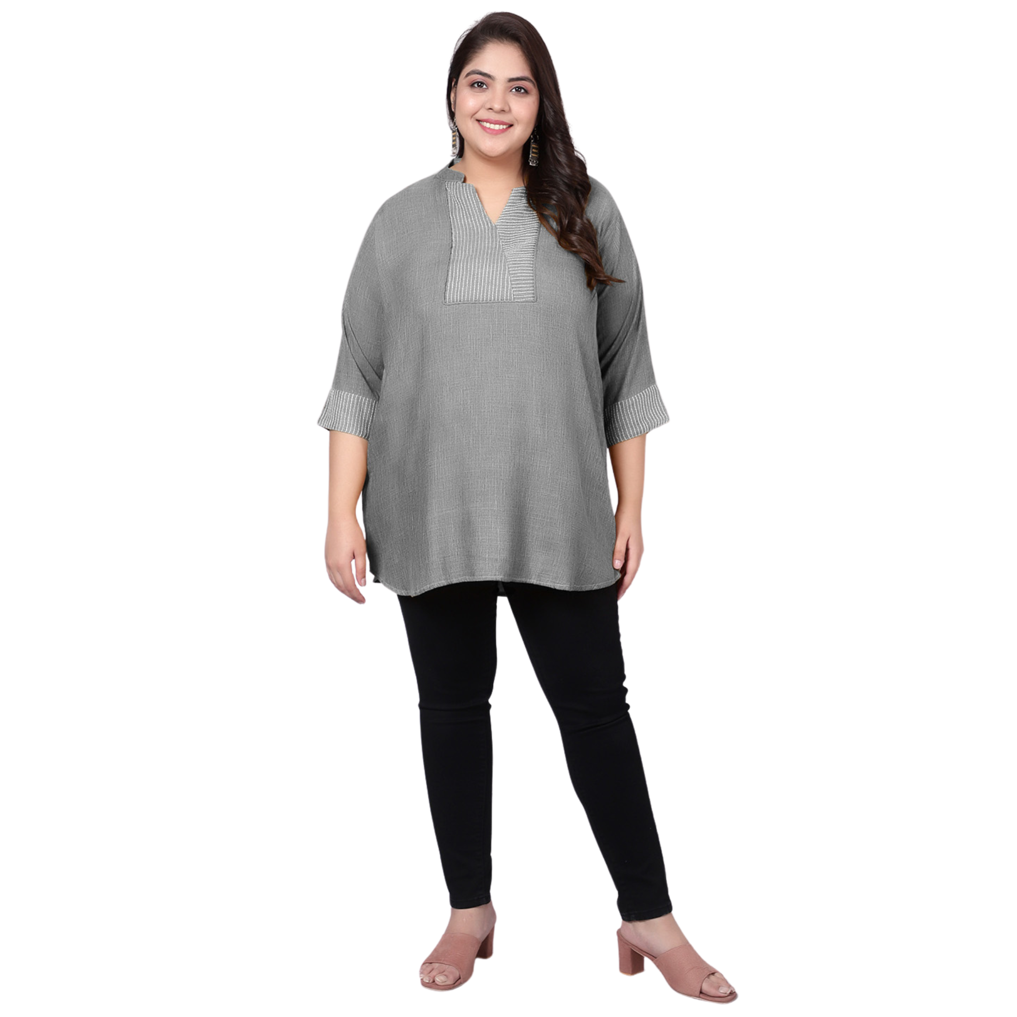 Grey Embroidered Plus Size Tunic