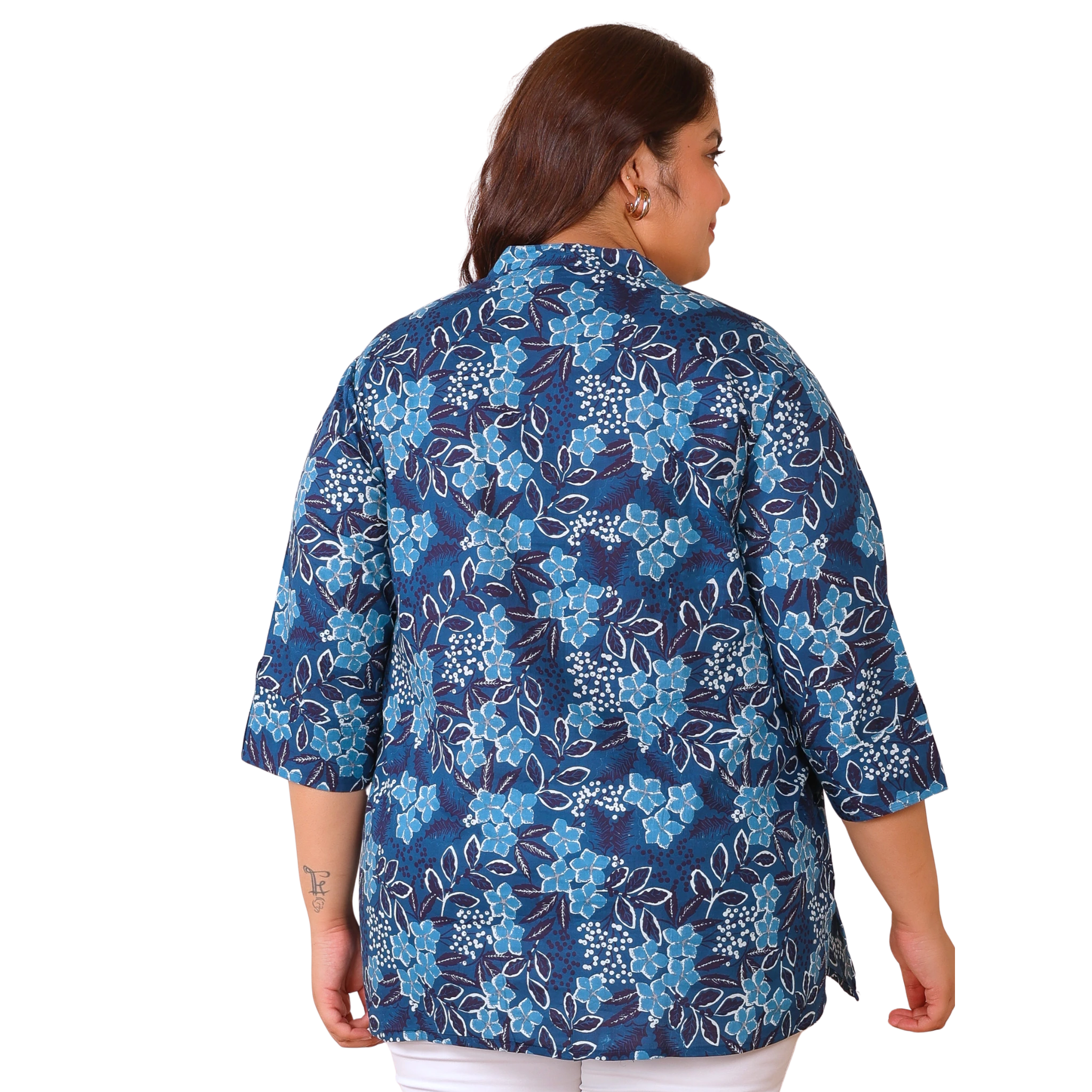 Blue Floral Cotton Print Tunic