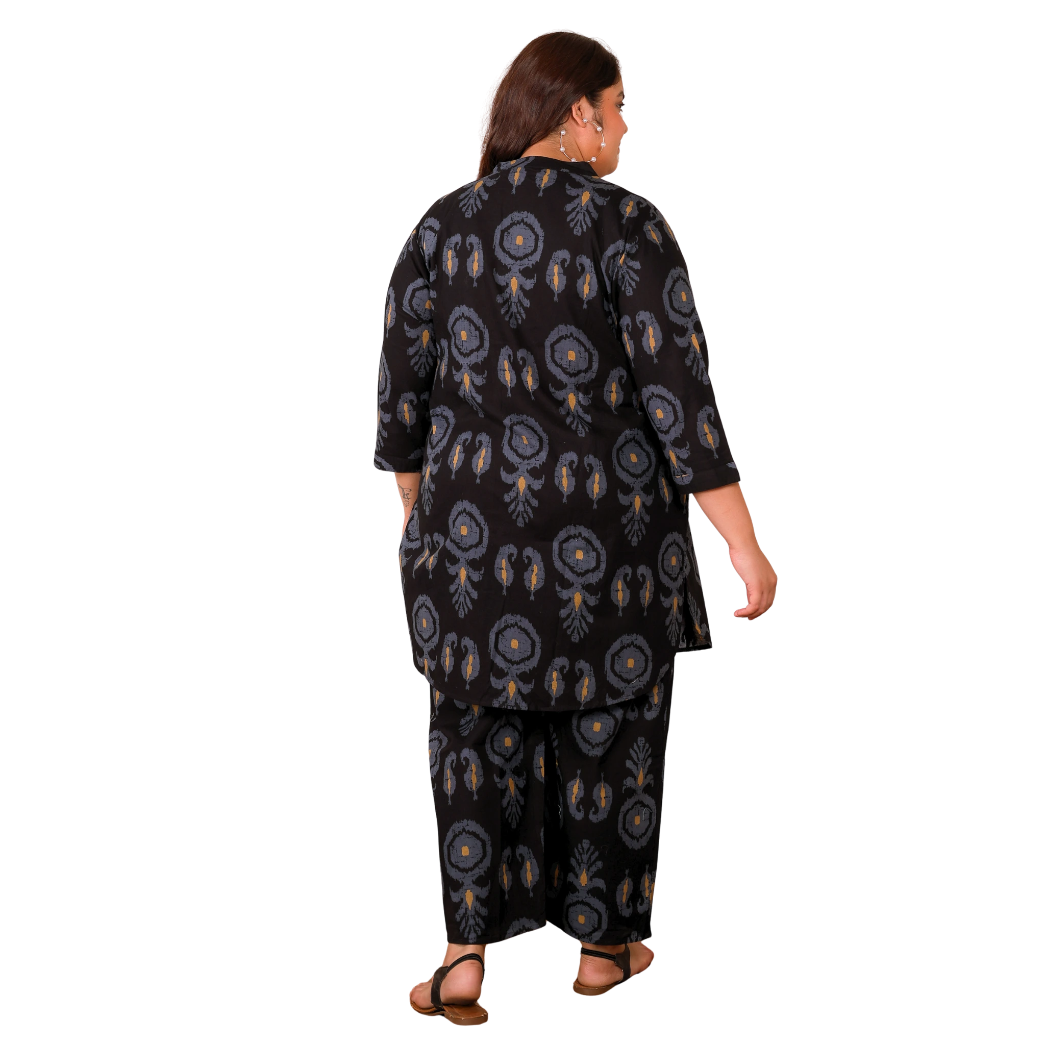 Black Cotton Print Plus Size Co Ord Set