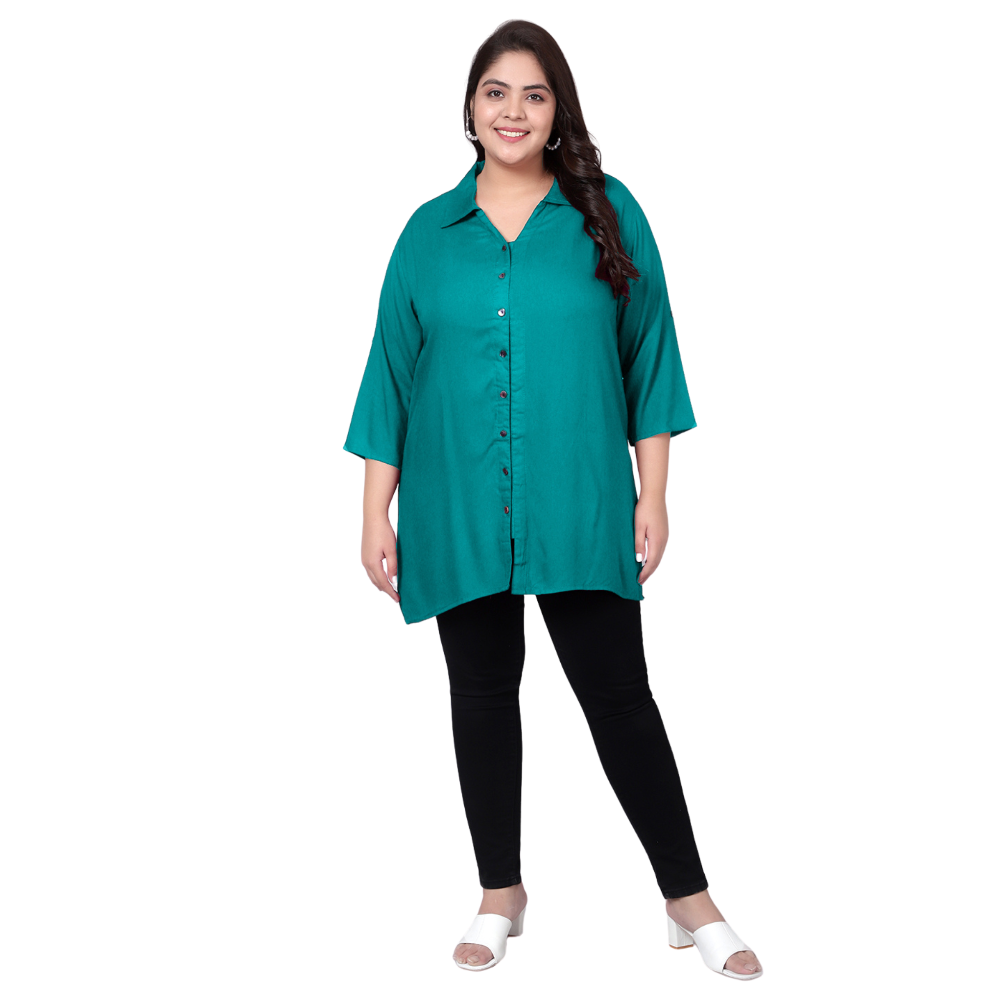 Turquoise Longline Plus Size Shirt