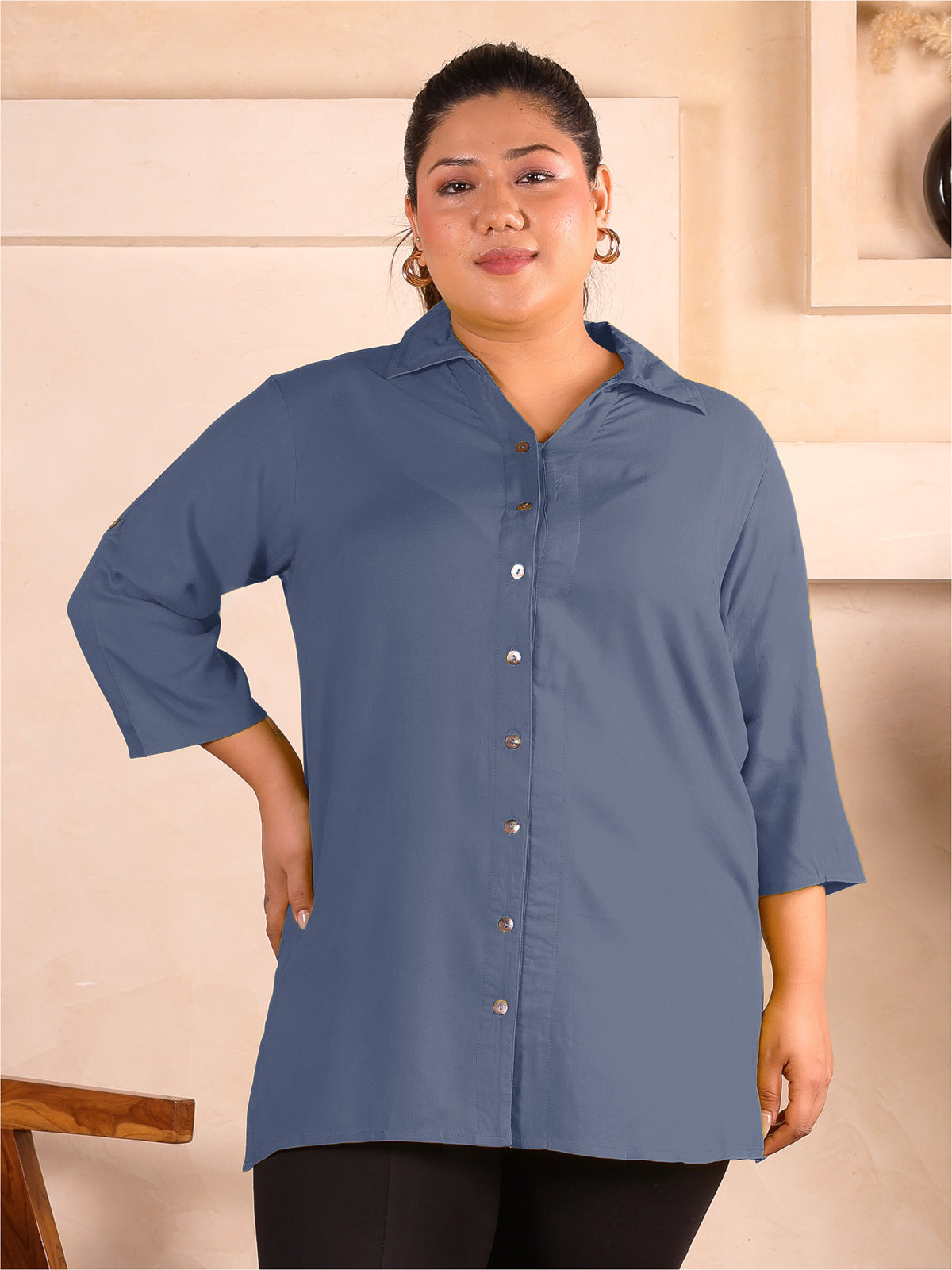 Grey Longline Plus Size Shirt