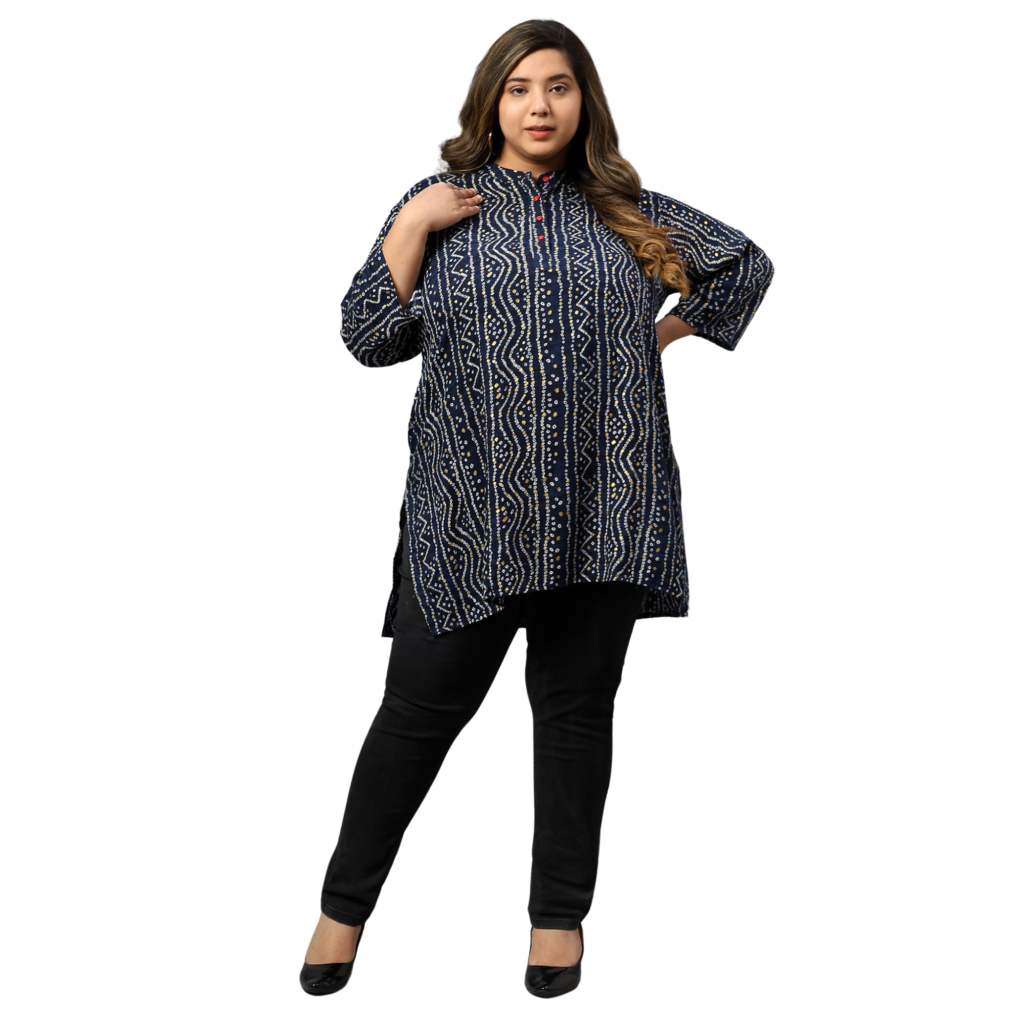 Blue Bandhani Print Plus Size Tunic