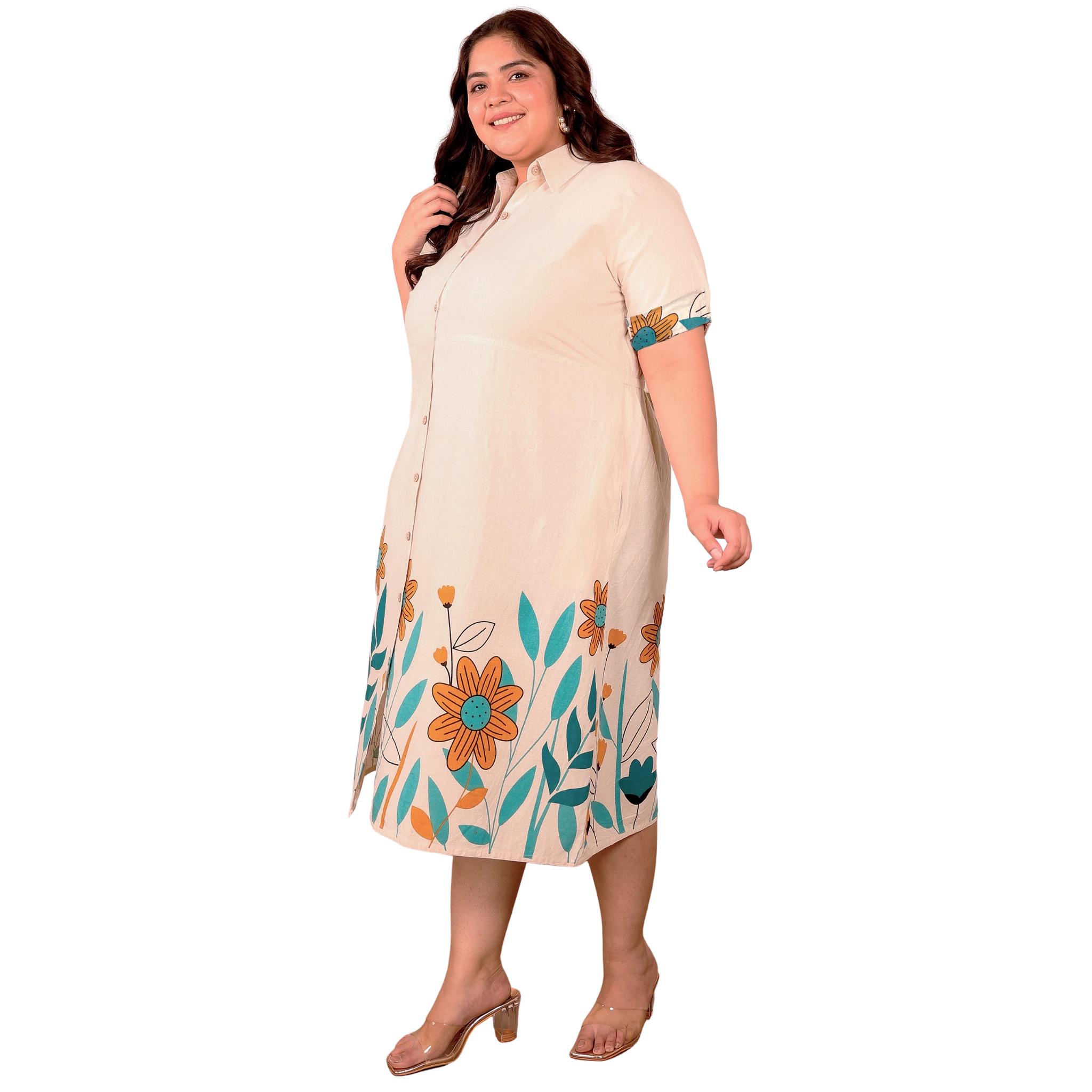 OffWhite Floral Cotton Midi Dress