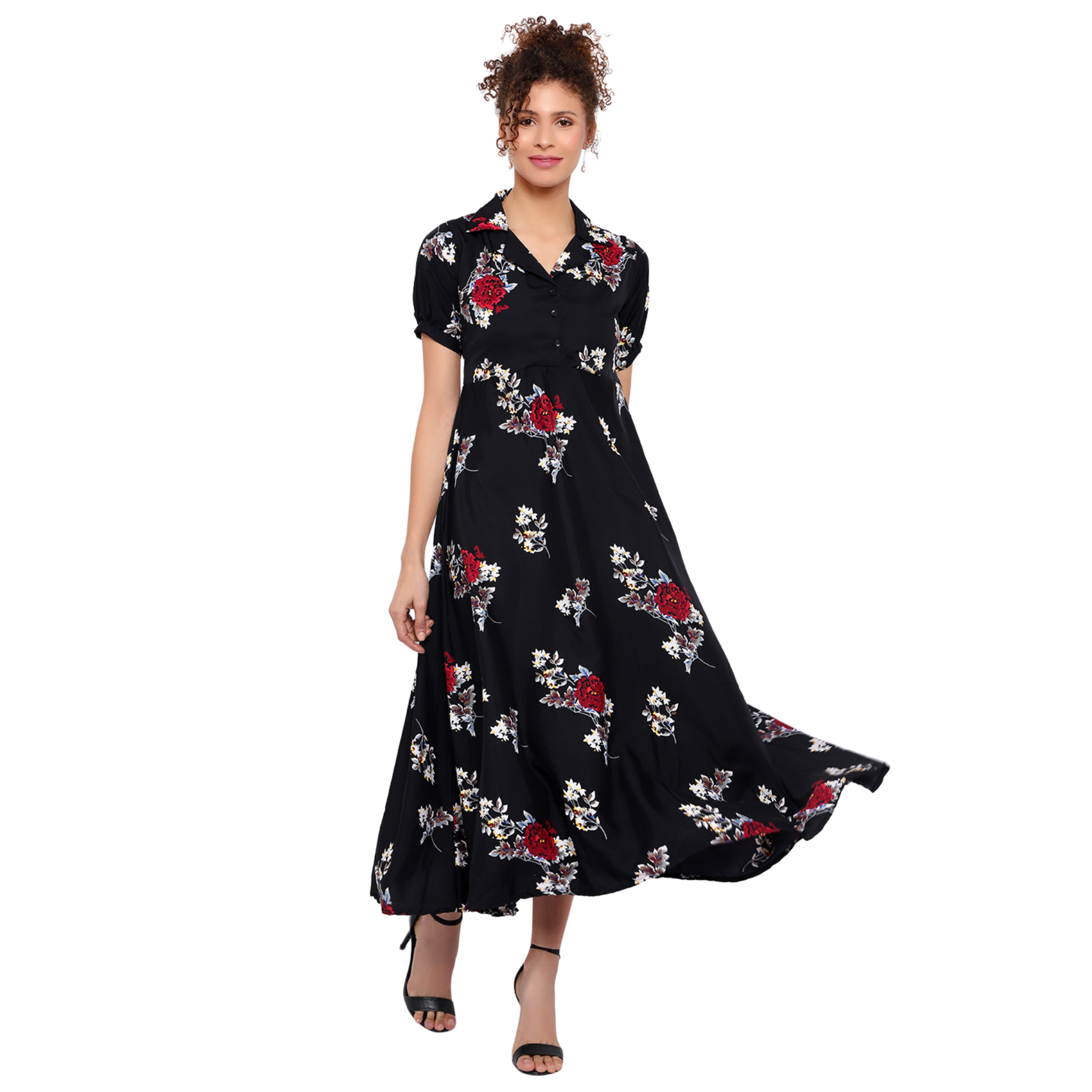 Black and Red Floral Print Dress