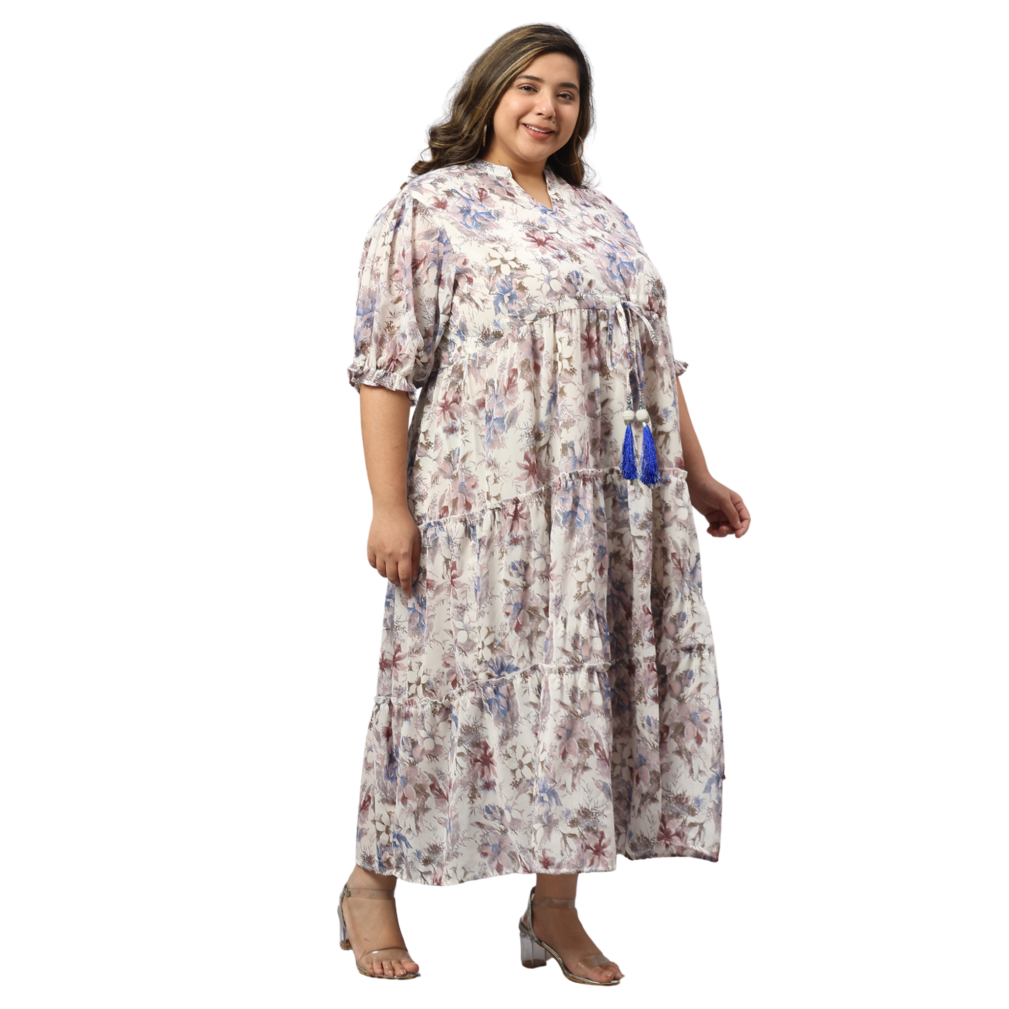 Blue Georgette Tiered Plus Size Dress