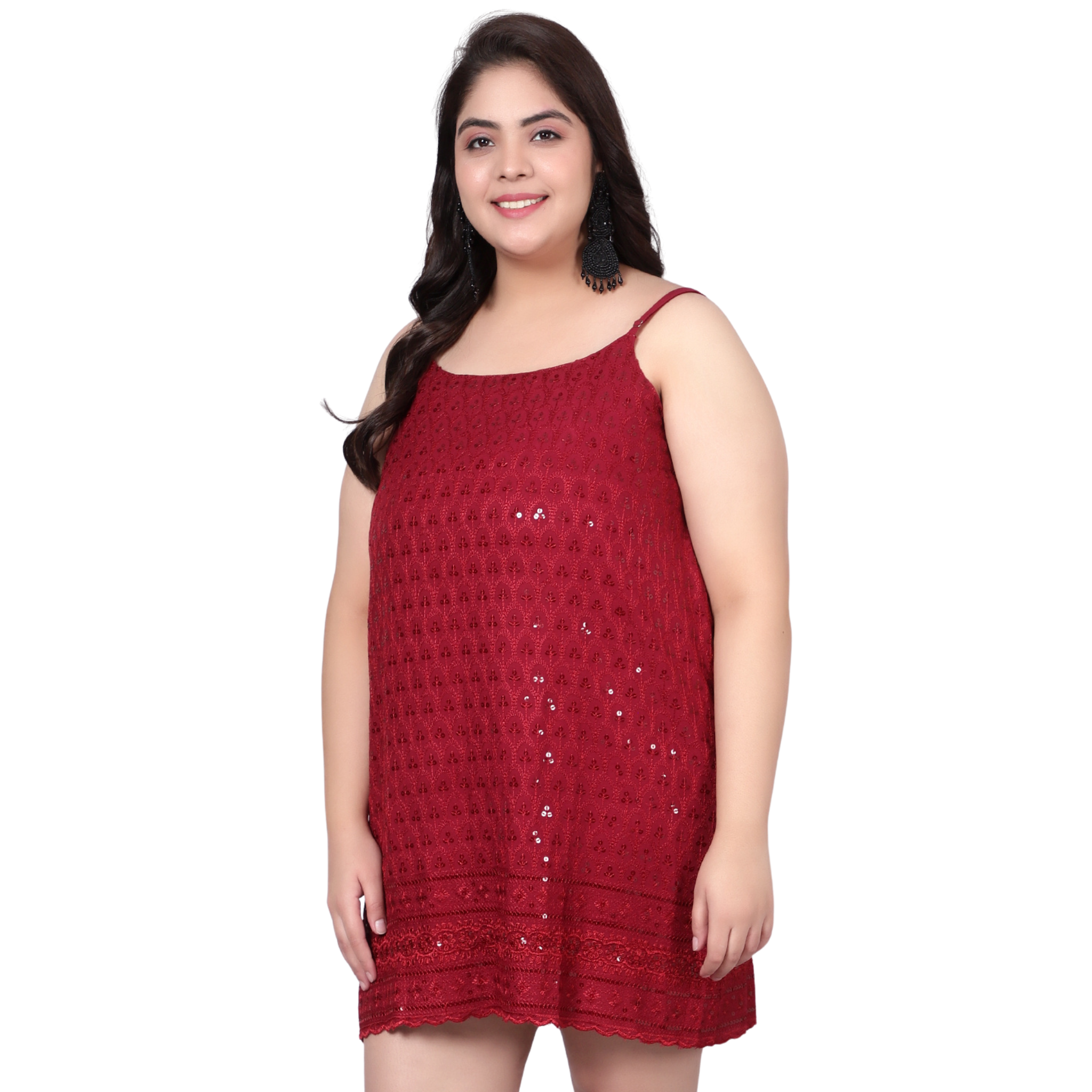 Red Sequinned Strap Plus Size Dress