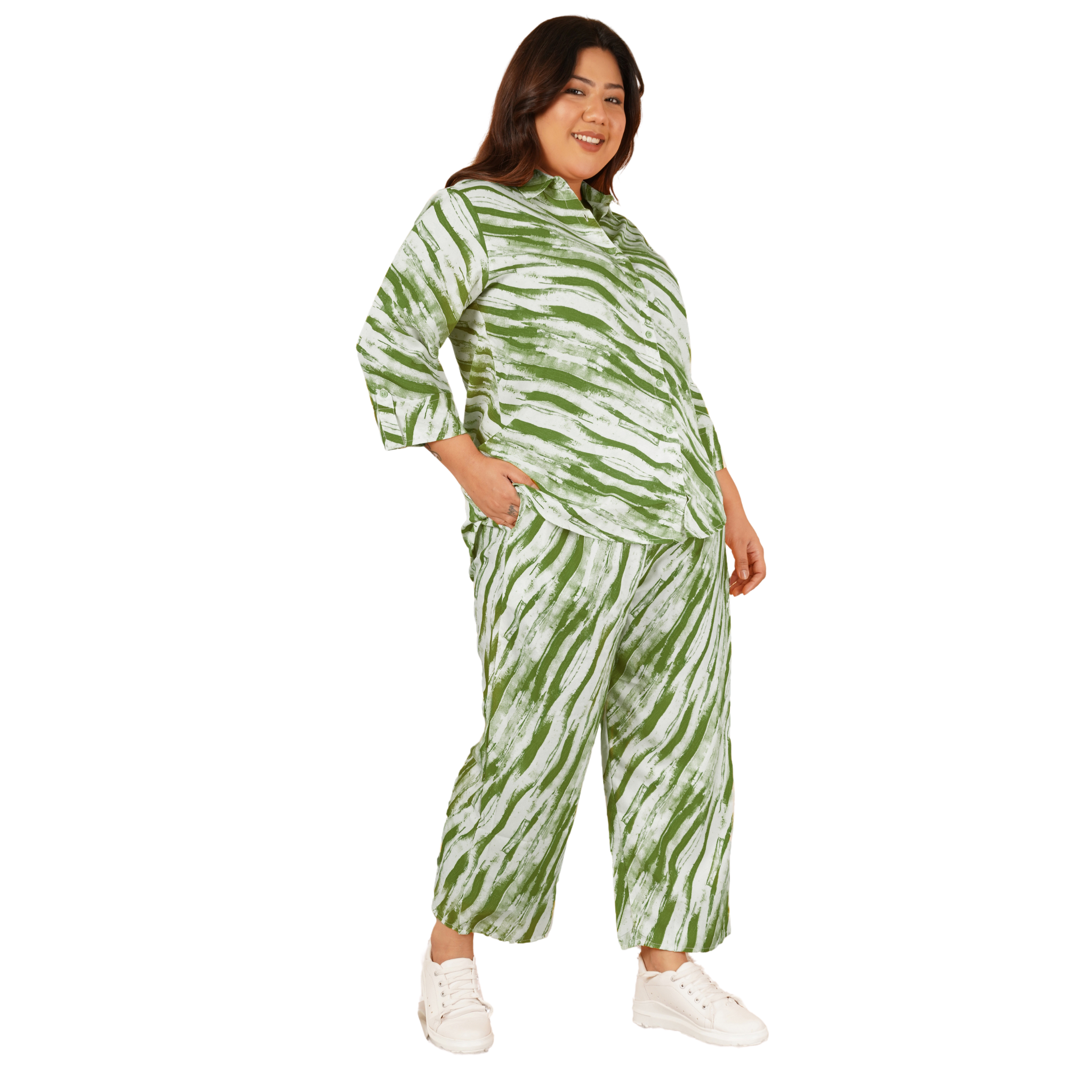 Green Leheriya Print Plus Size Co-Ord Set