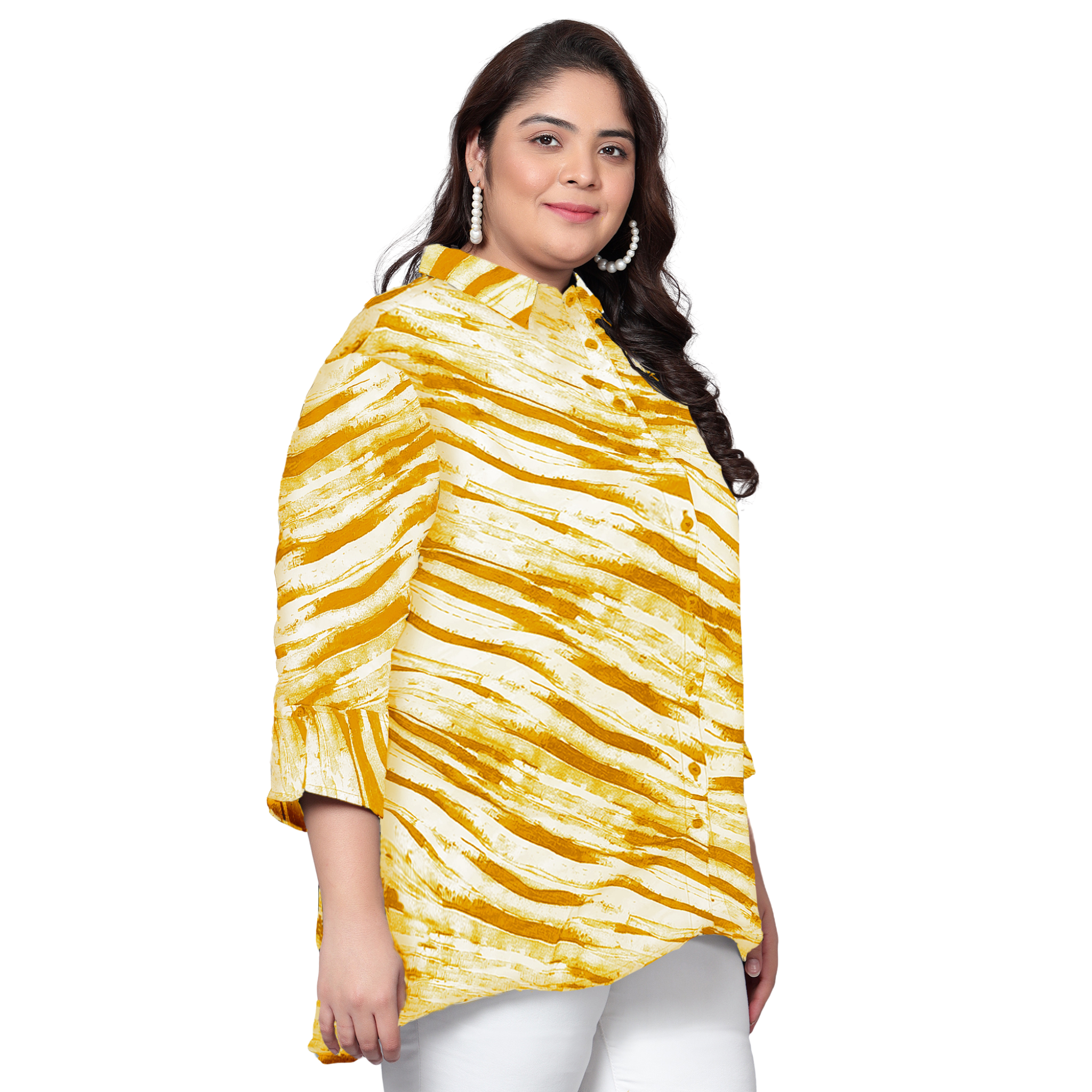 Yellow Leheriya Print Plus Size Shirt