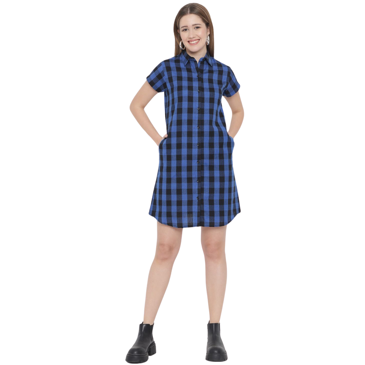 Dark Blue Checkered Plus Size Dress