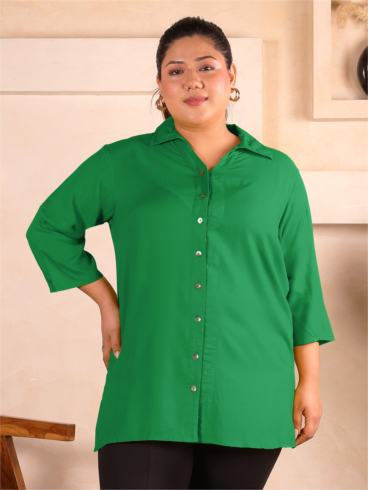 Green Longline Plus Size Shirt