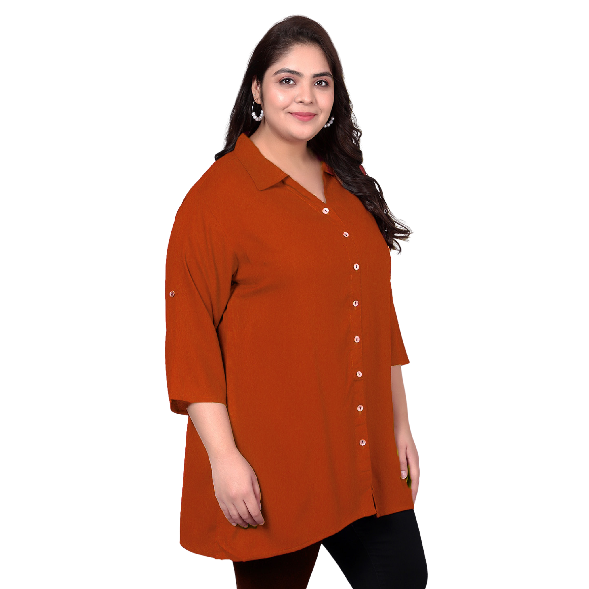 Rust Orange Longline Plus Size Shirt