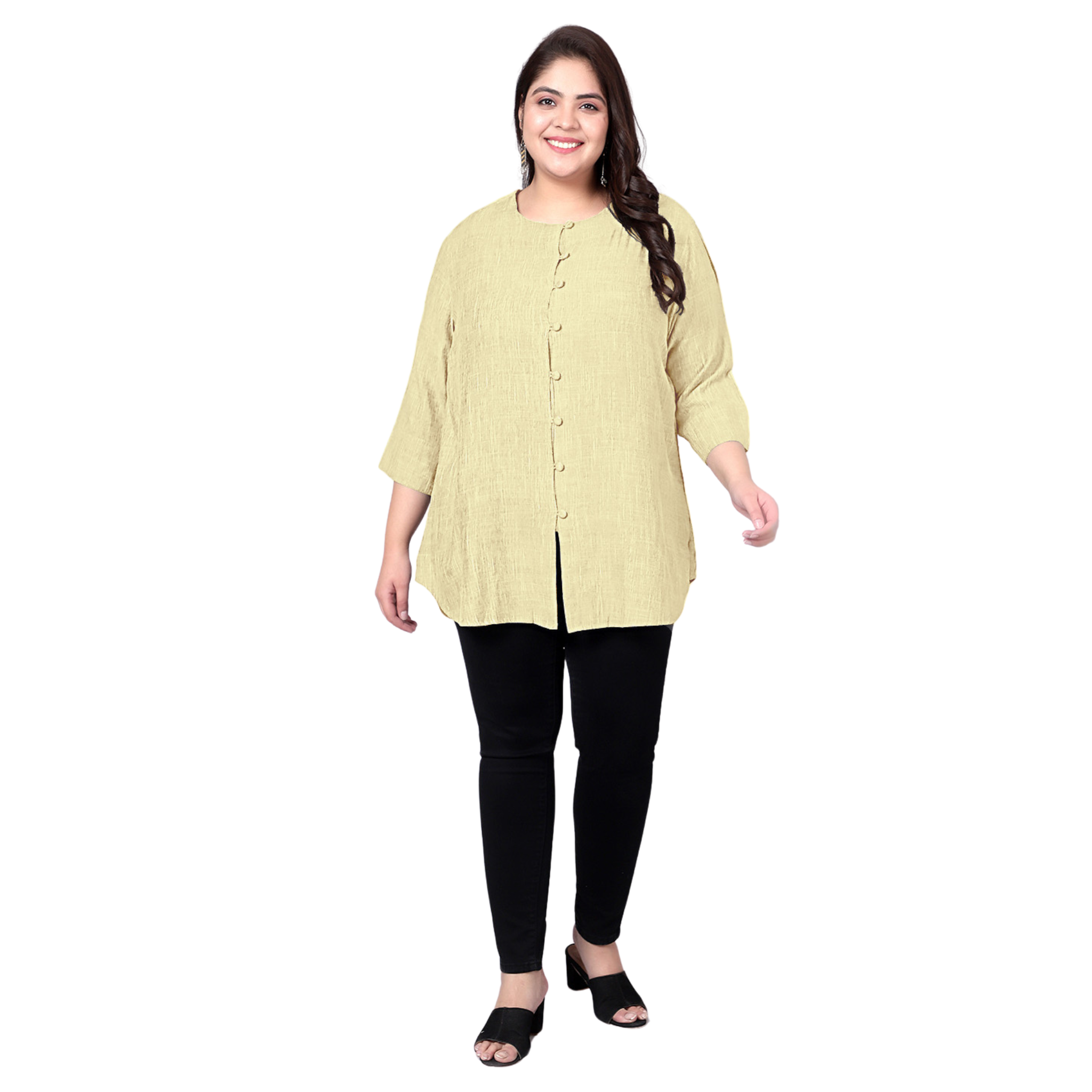 Yellow Cotton Linen Plus Size Tunic