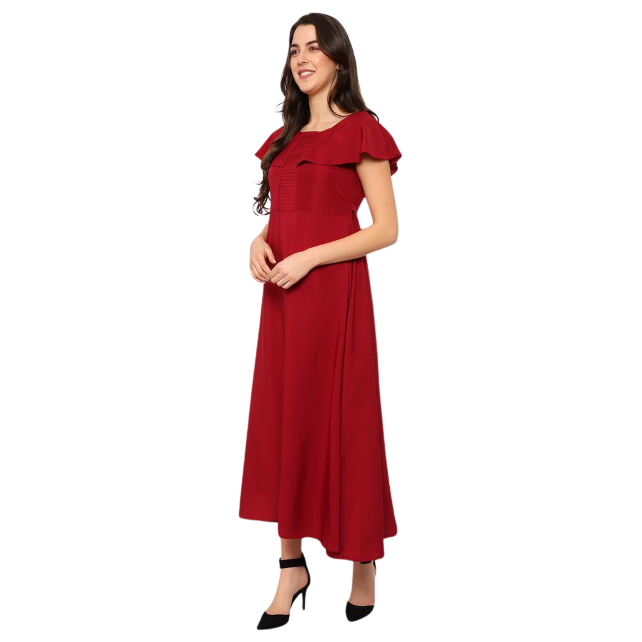 Maroon Solid Maxi Dress