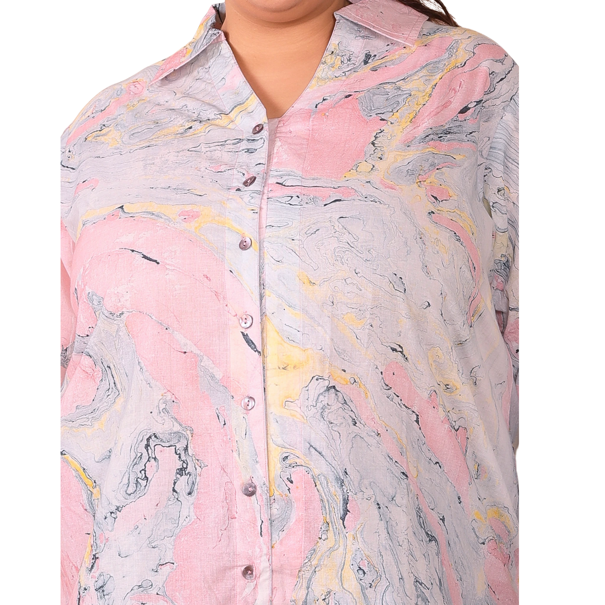 Pink Marble Print Longline Plus Size Shirt