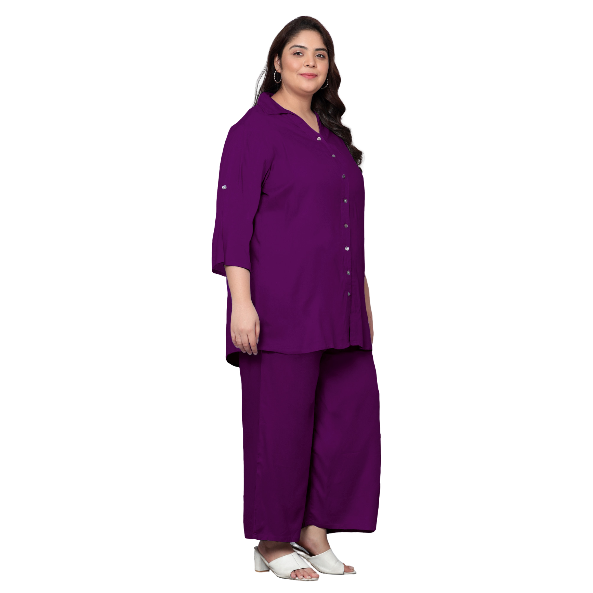 Purple Solid Plus Size Co-Ord Set