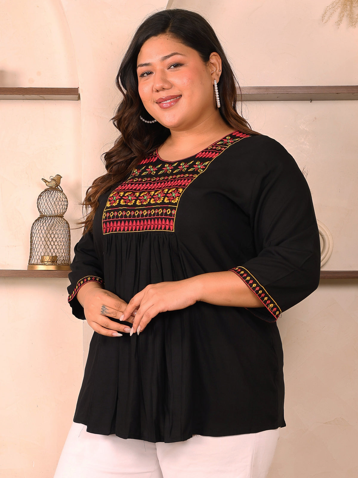 Black Embroidered Plus Size Tunic