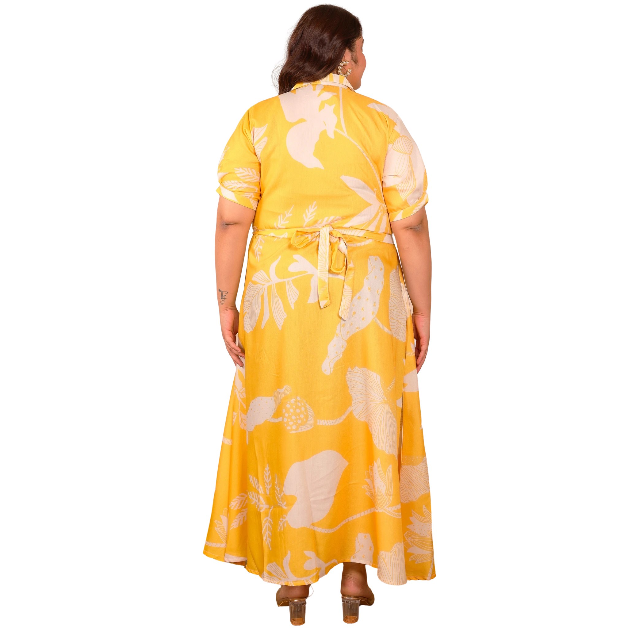 Yellow And White Floral Maxi Plus Size Dress