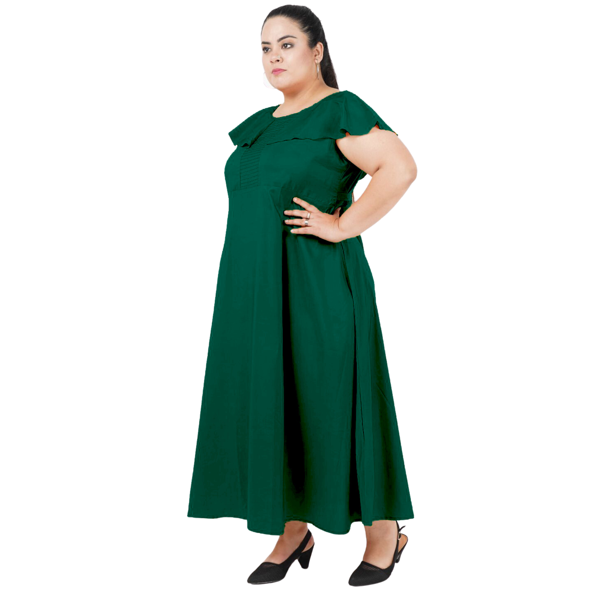 Green Solid Maxi Plus Size Dress