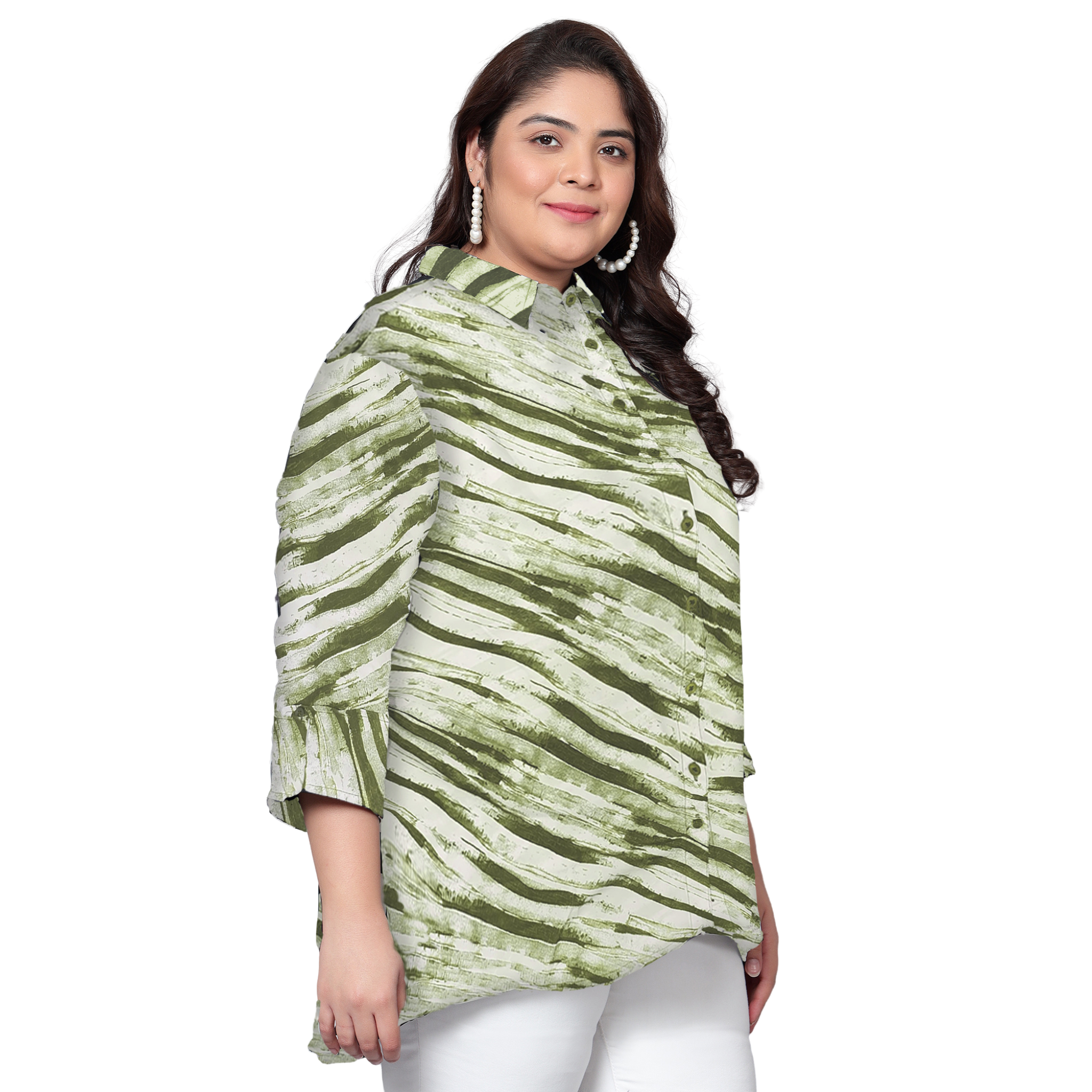 Green Leheriya Print Plus Size Shirt