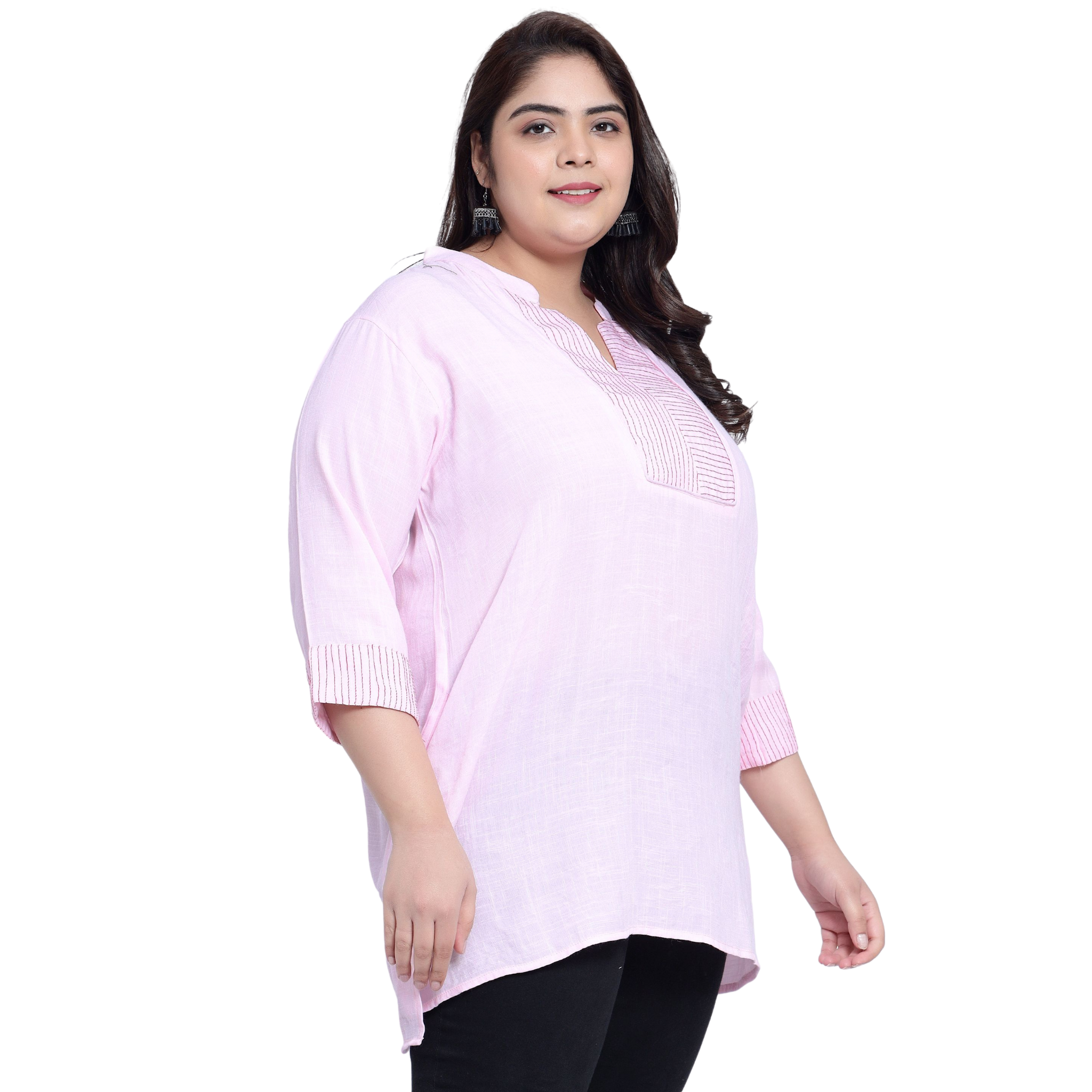 Pink Embroidered Plus Size Tunic