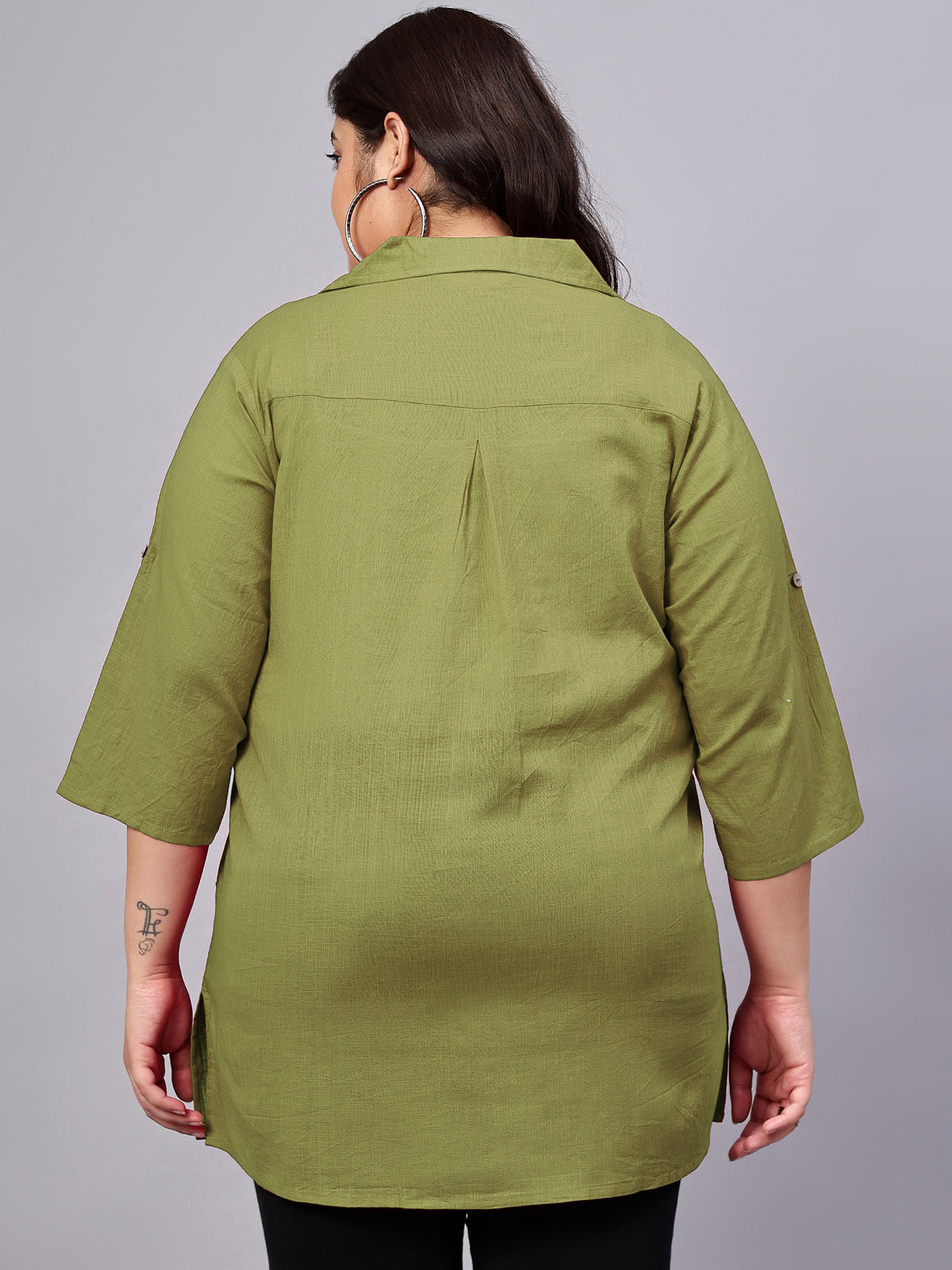 Green Cotton Longline Plus Size Shirt
