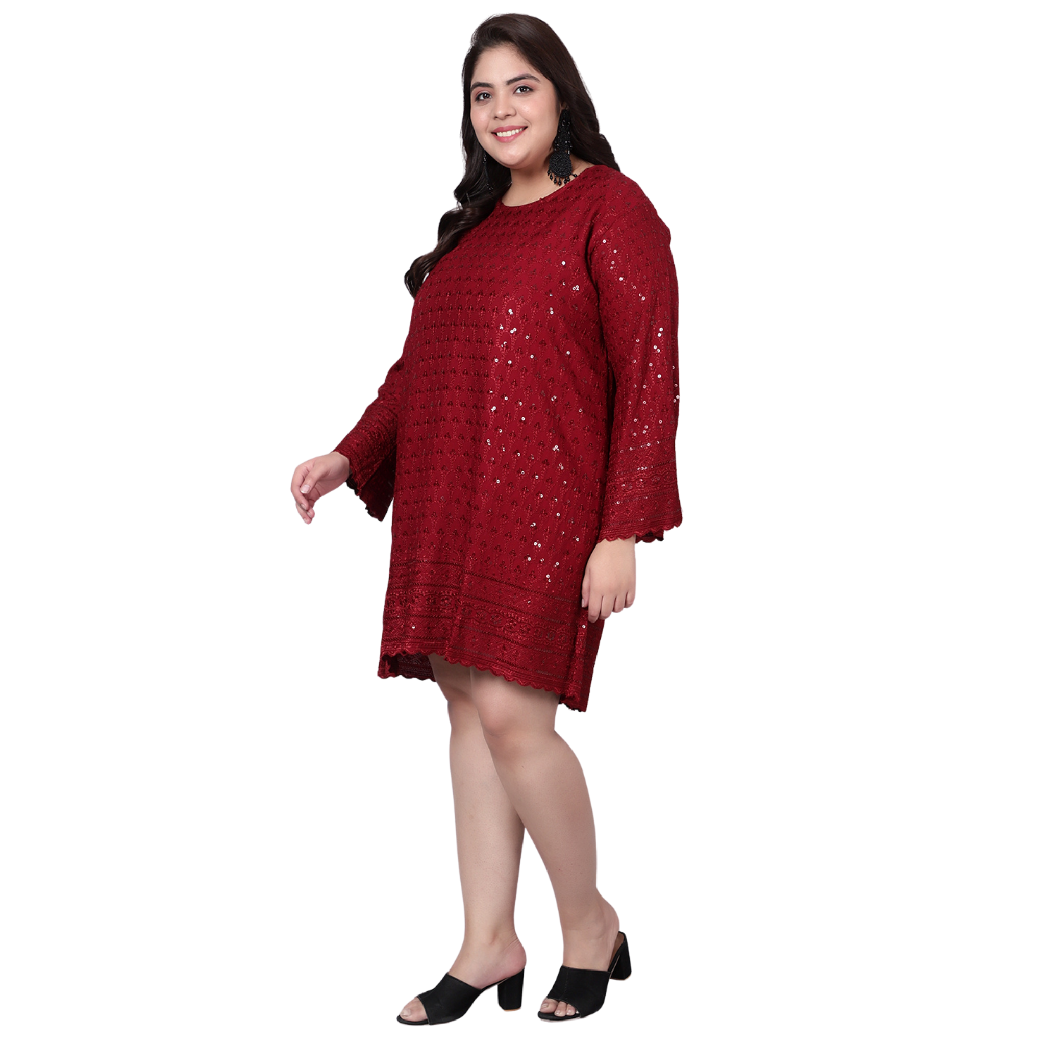 Red Embroidered Sequin Plus Size Dress