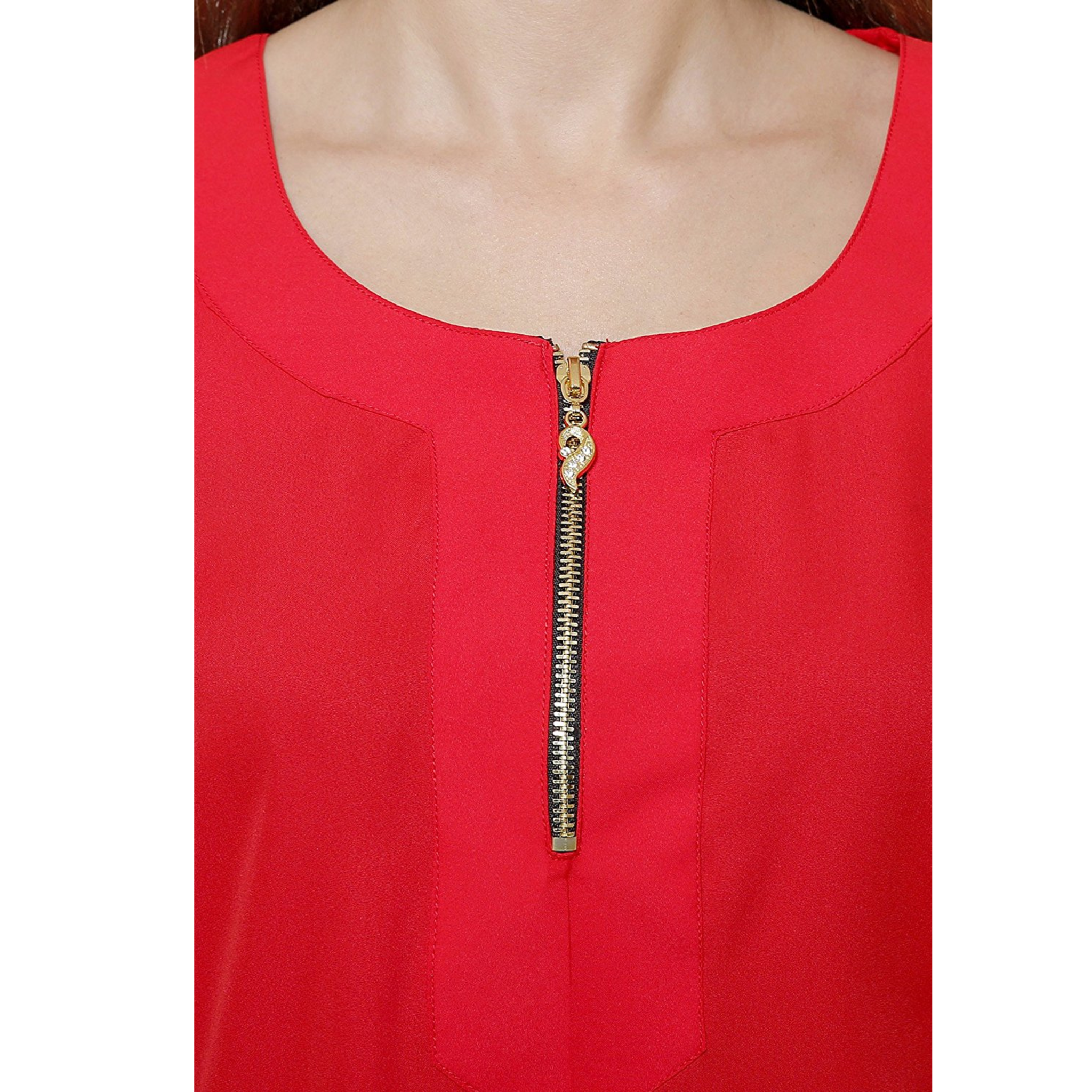 Red Front Zipper Top