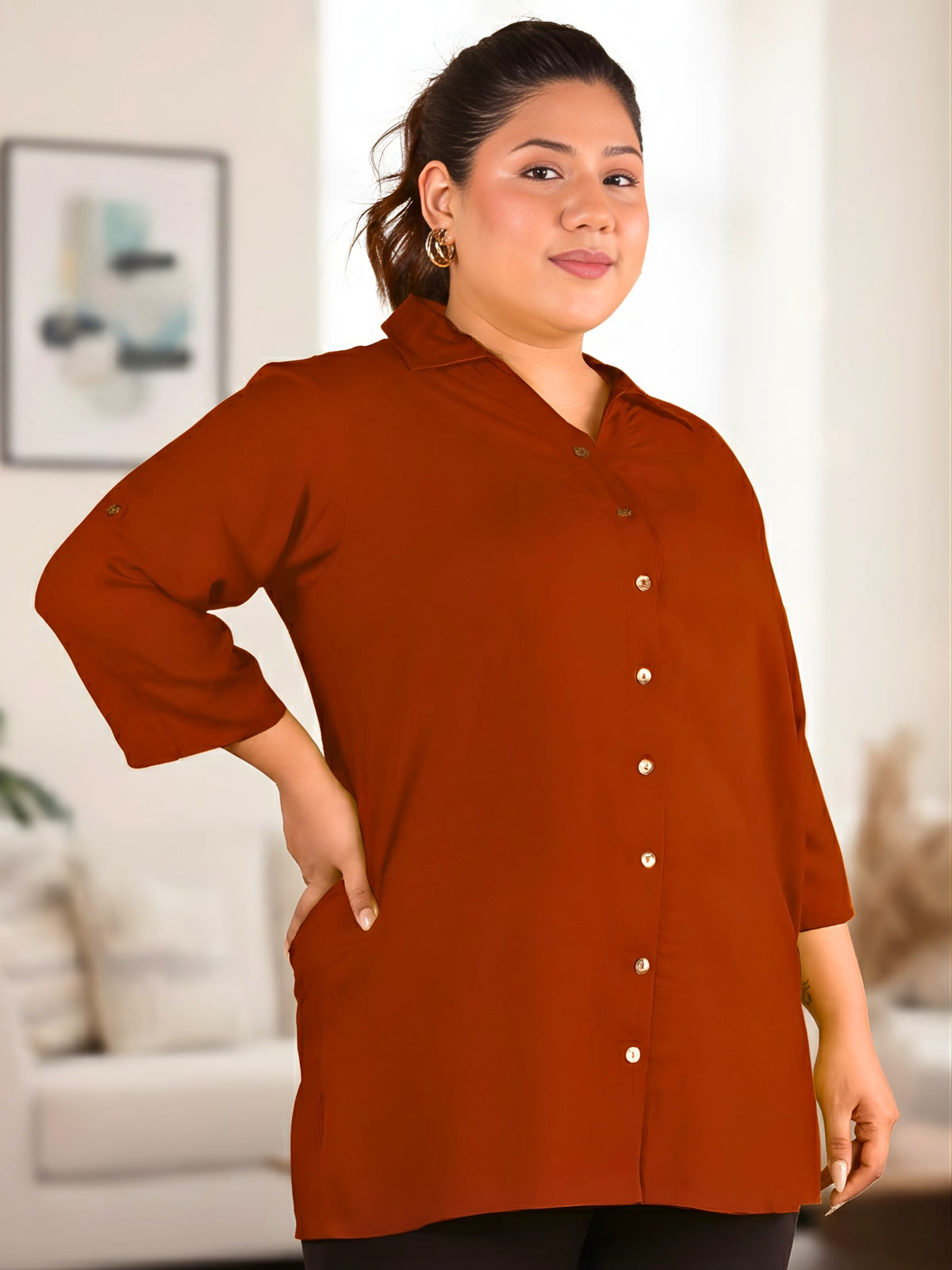Rust Orange Longline Plus Size Shirt