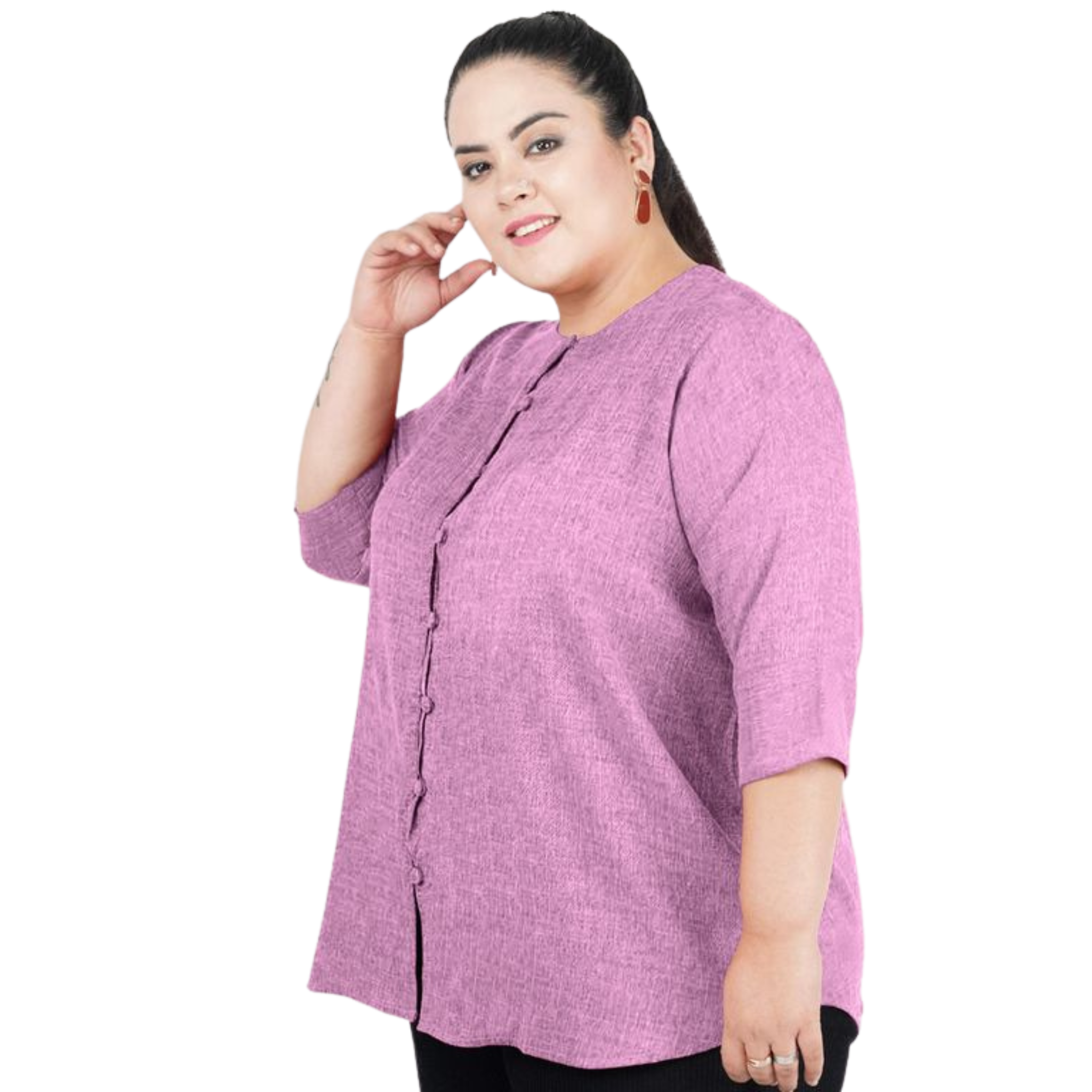 Purple Cotton Linen Plus Size Tunic