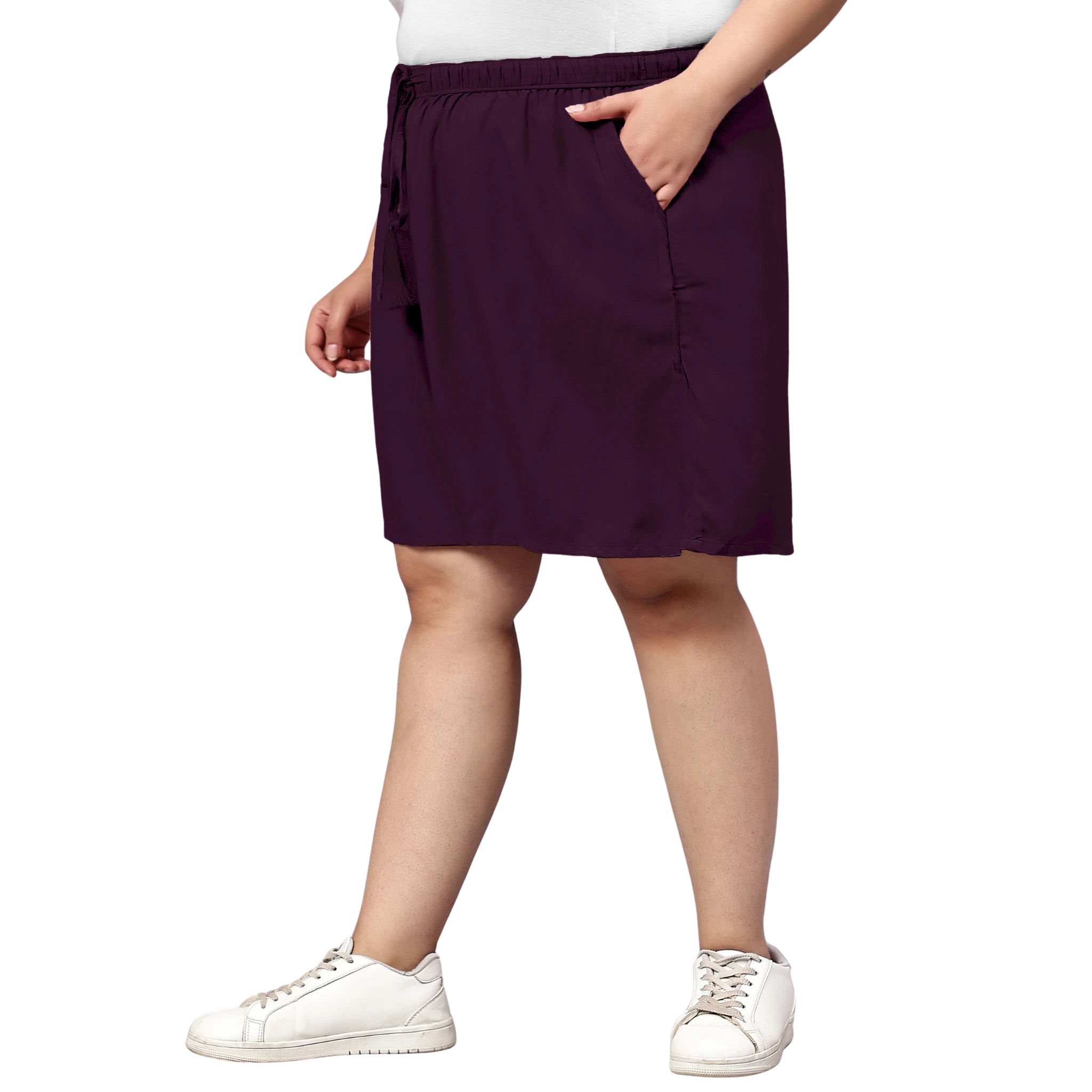 Purple Solid Plus Size Flared Shorts