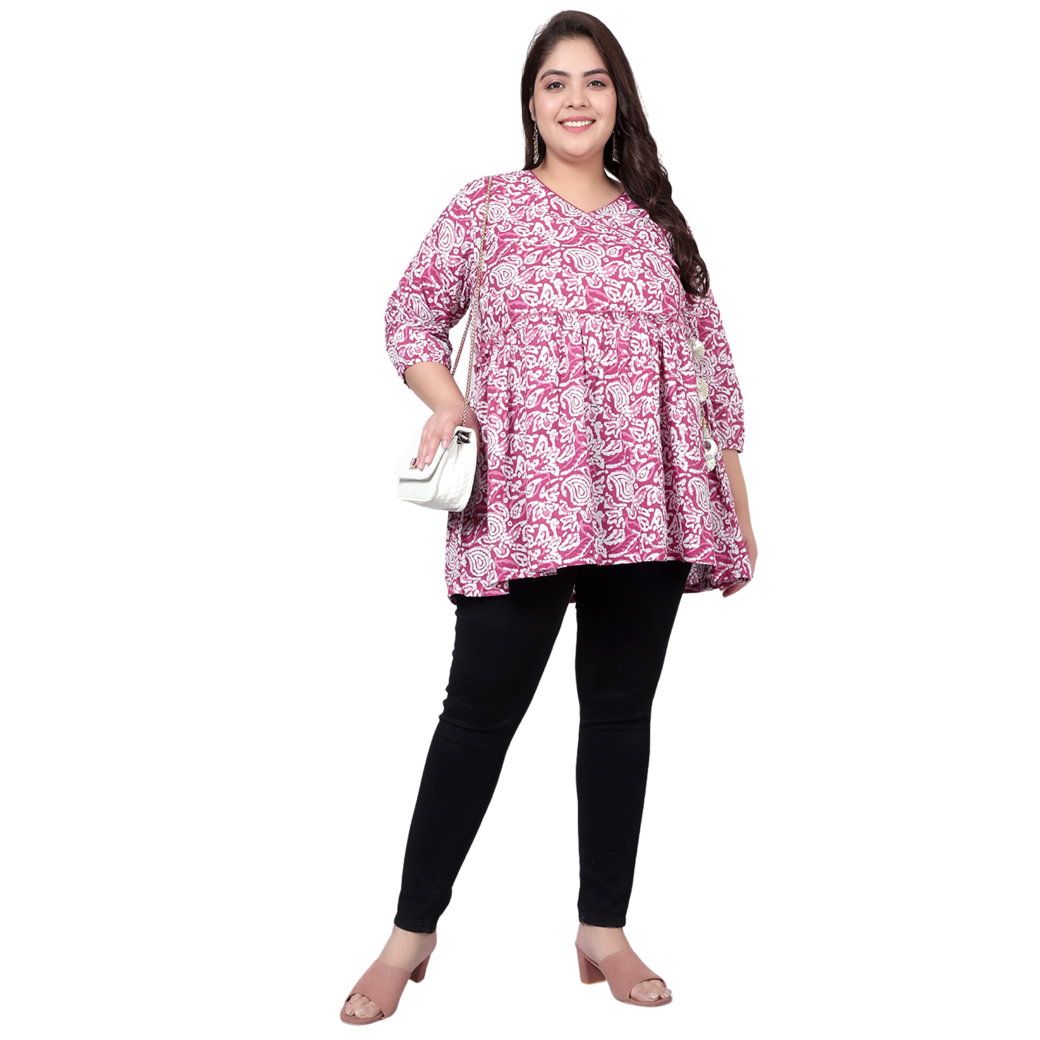 Pink Hand Block Print Plus Size Tunic