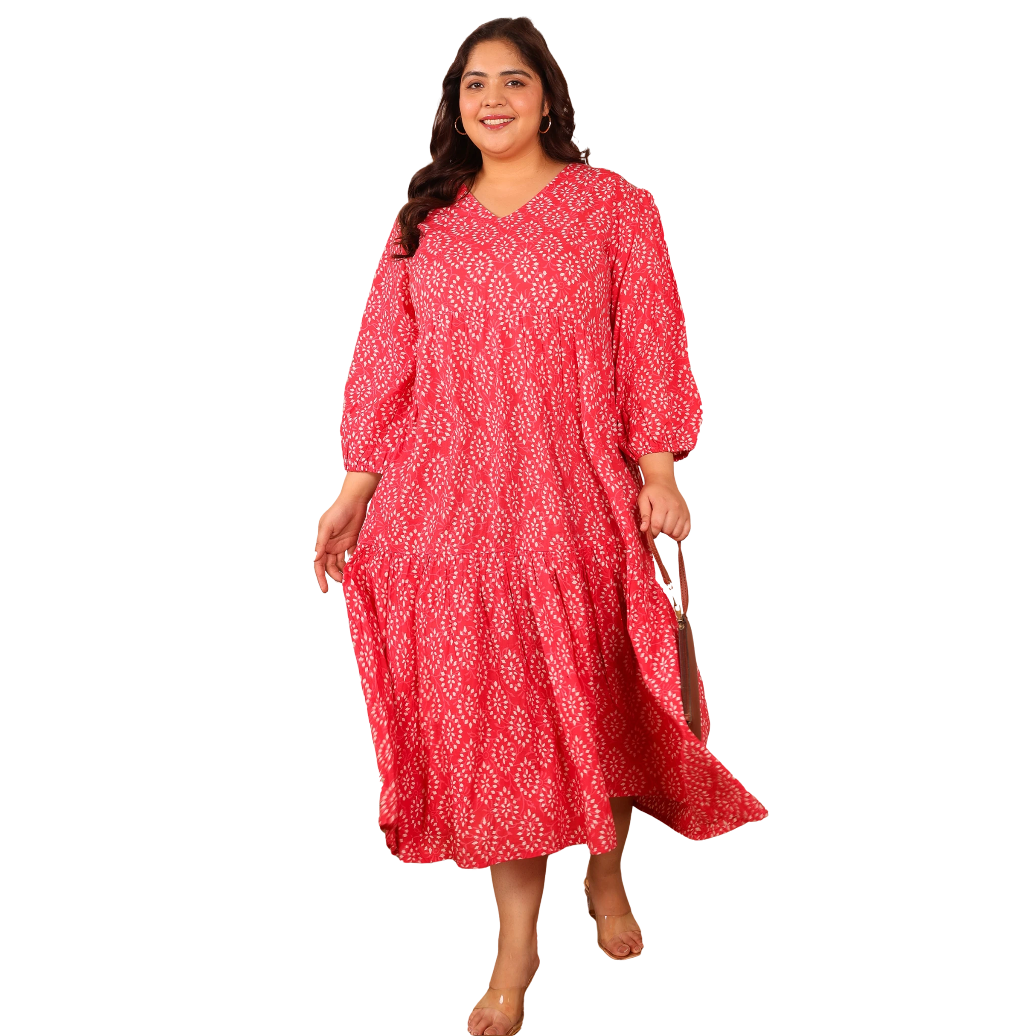 Pink Cotton Print Plus Size Dress