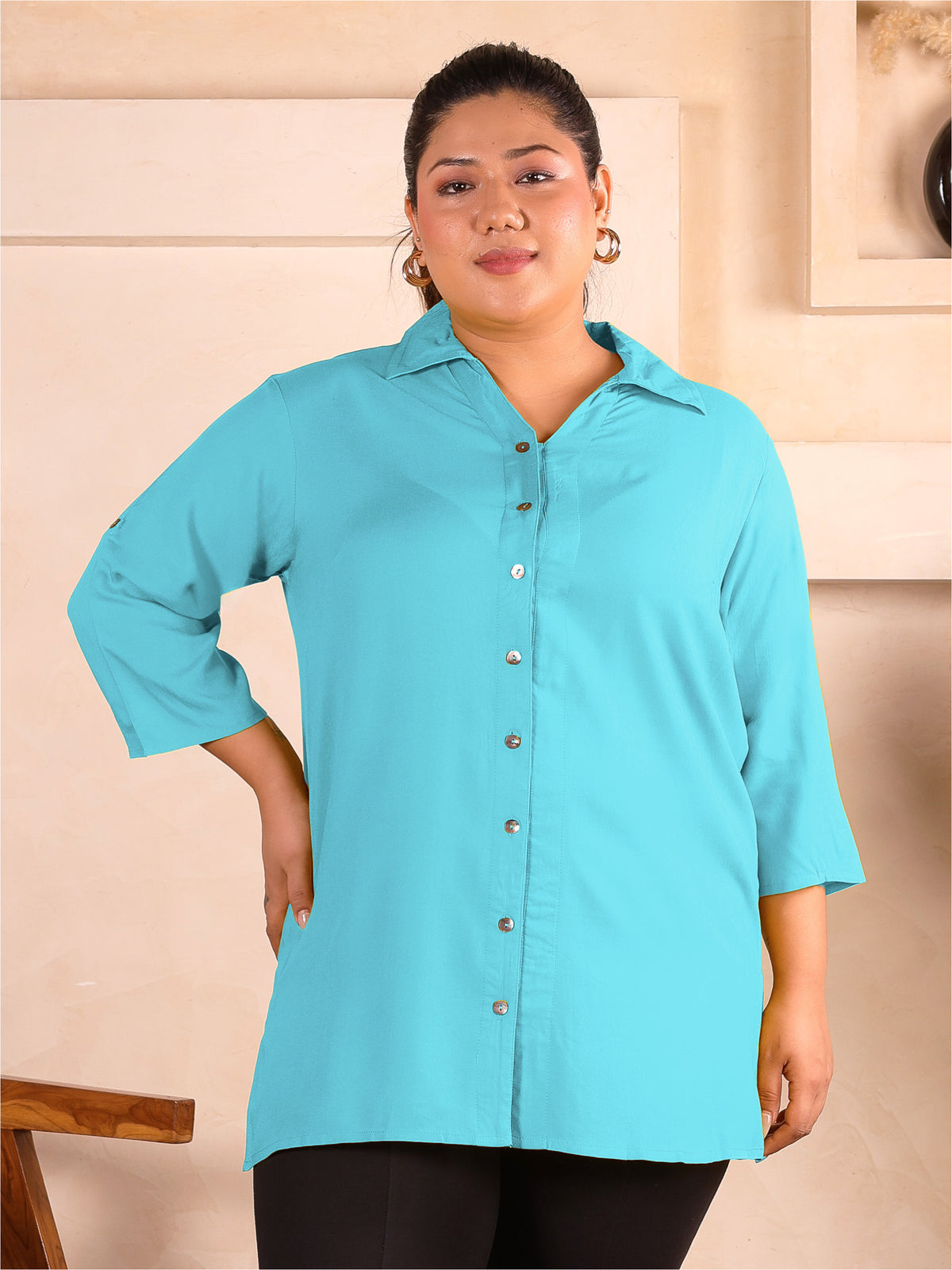 Light Blue Longline Plus Size Shirt