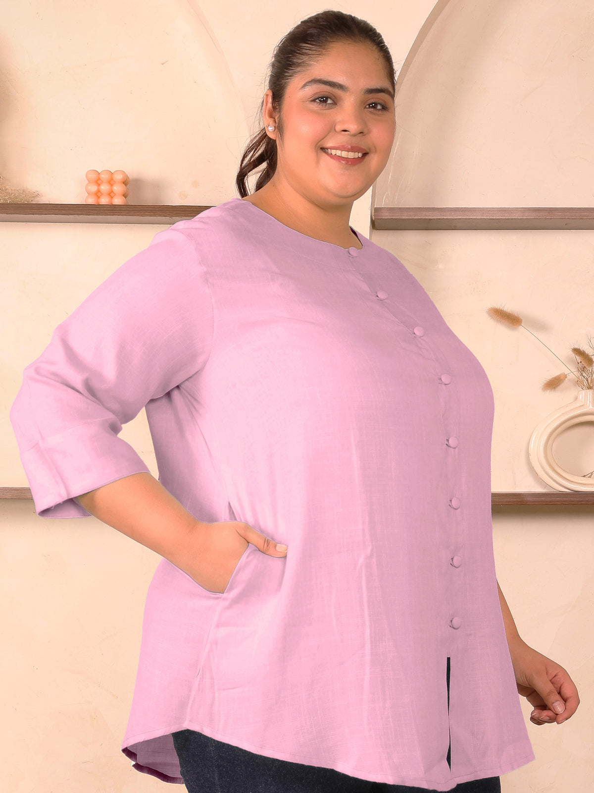 Purple Cotton Linen Plus Size Tunic