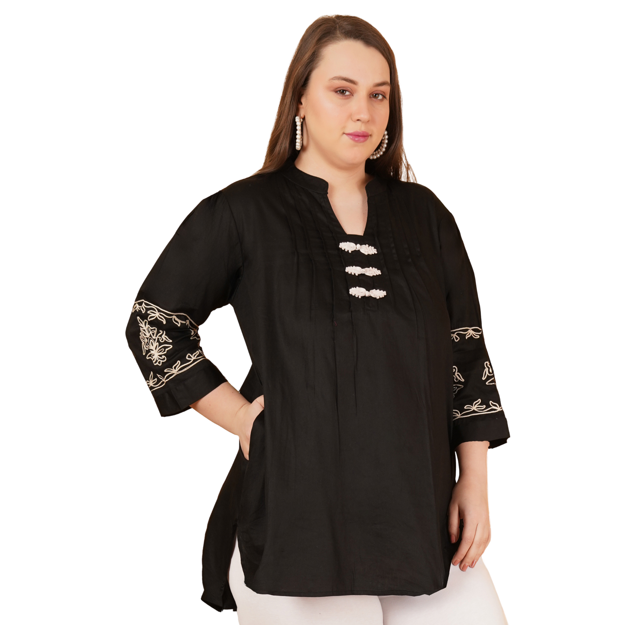 Black Cotton Embroidered Tunic