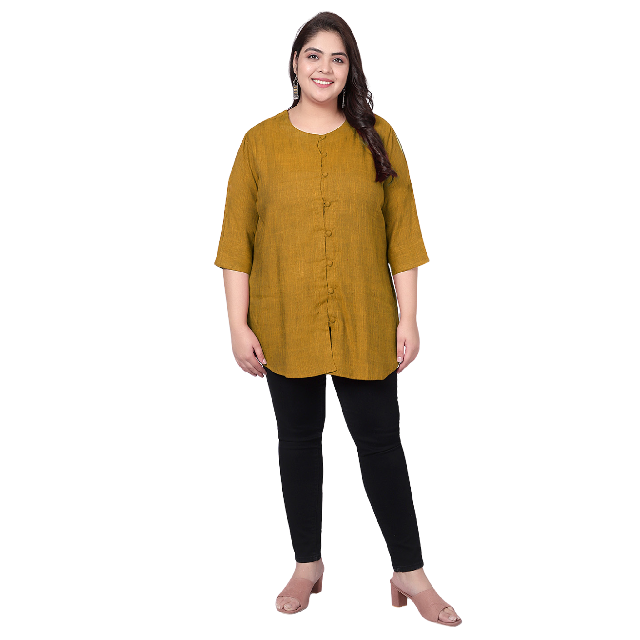 Mustard Cotton Linen Plus Size Tunic