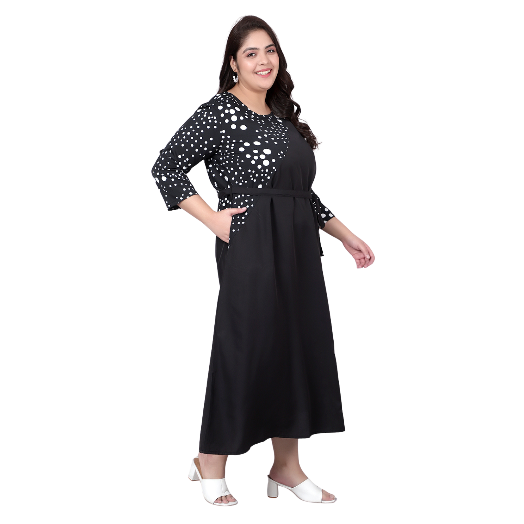 Black & White Polka Dot Print Plus Size Dress