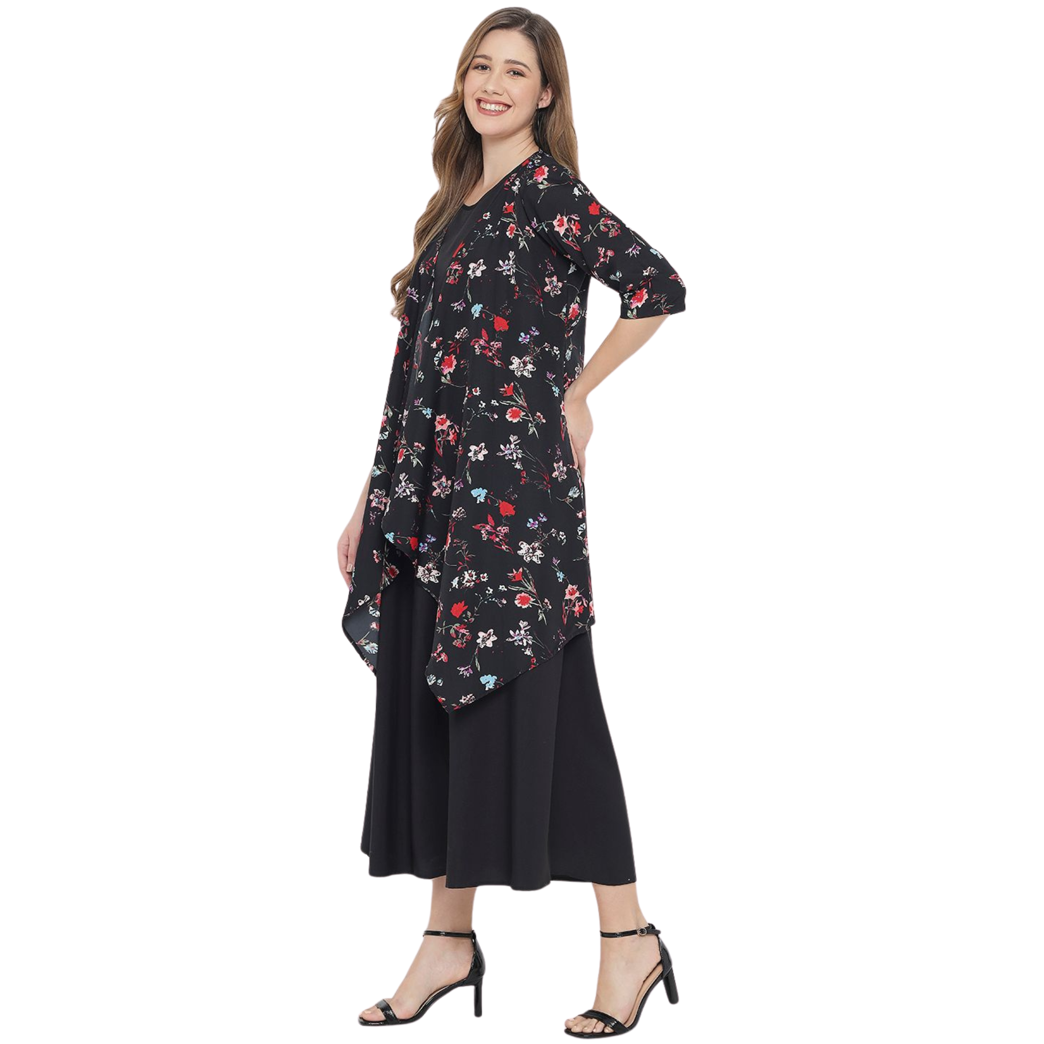 Black Floral Layered Maxi Dress