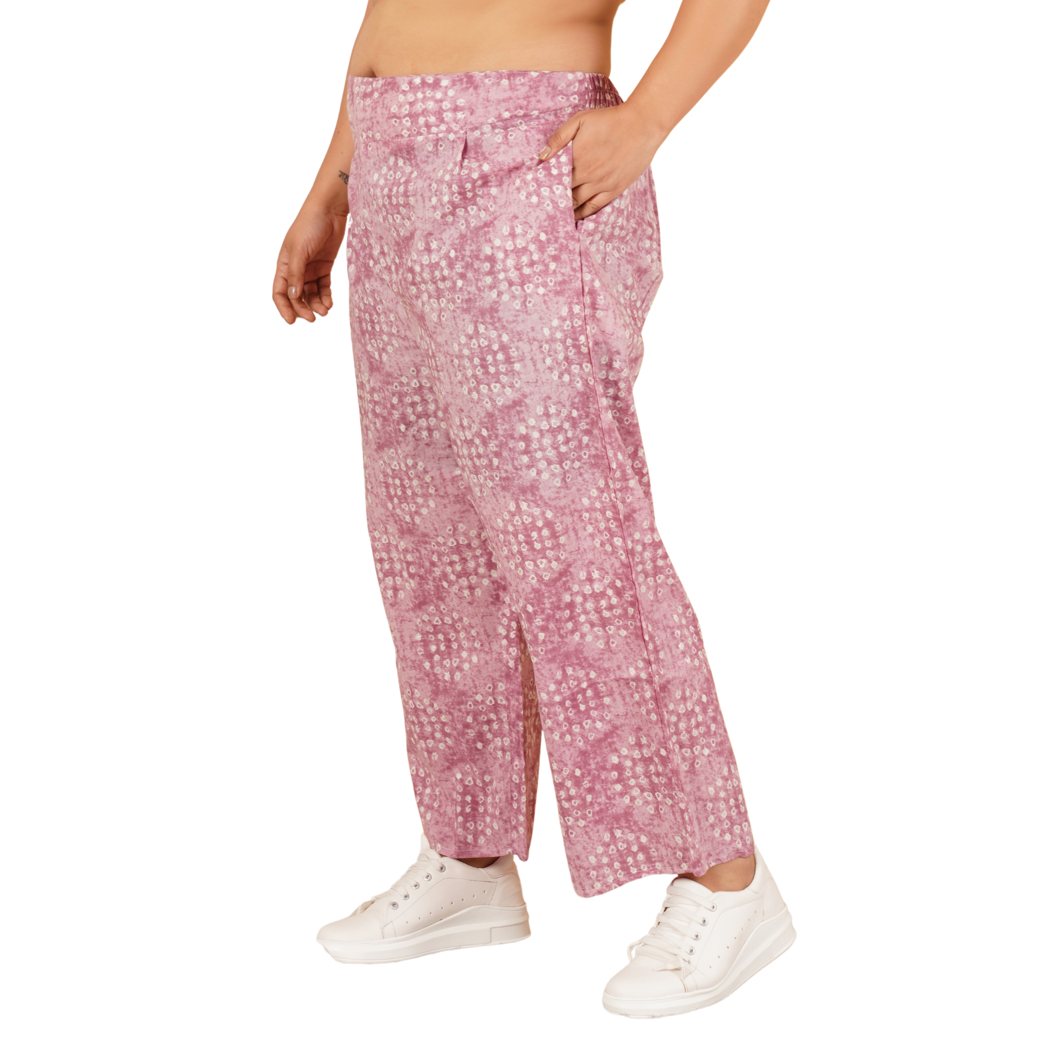 Pink Geometric Print Plus Size Trouser